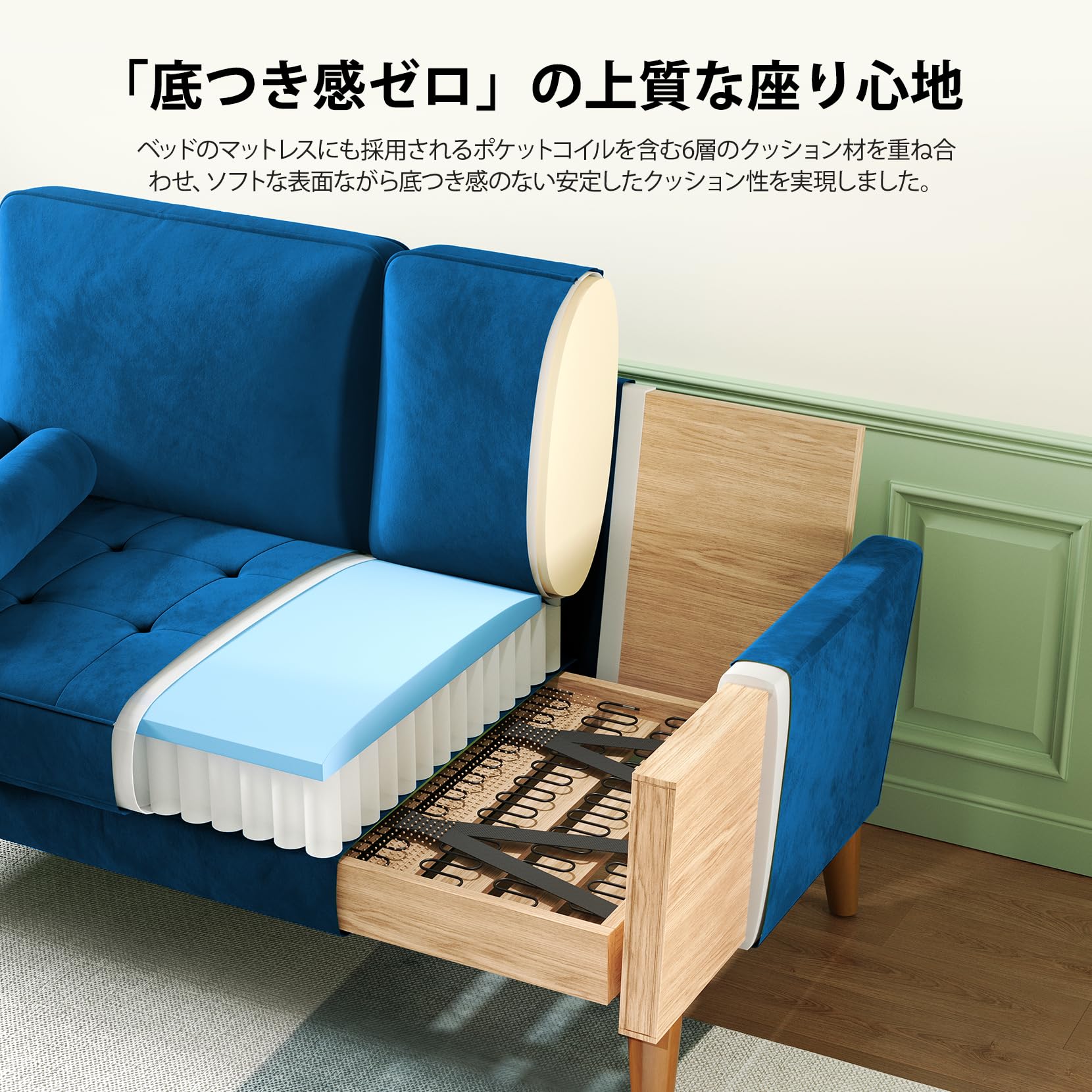 Amazon｜Vesgantti ソファー 2人掛け ミニ おしゃれ 北欧 ベルベット