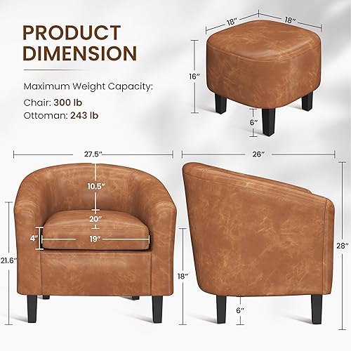Miniatura 30 de Topeakmart Silla de club contemporánea para sala de estar, silla de barril con silla otomana y reposapiés, juego para dormitorio, sala de espera,