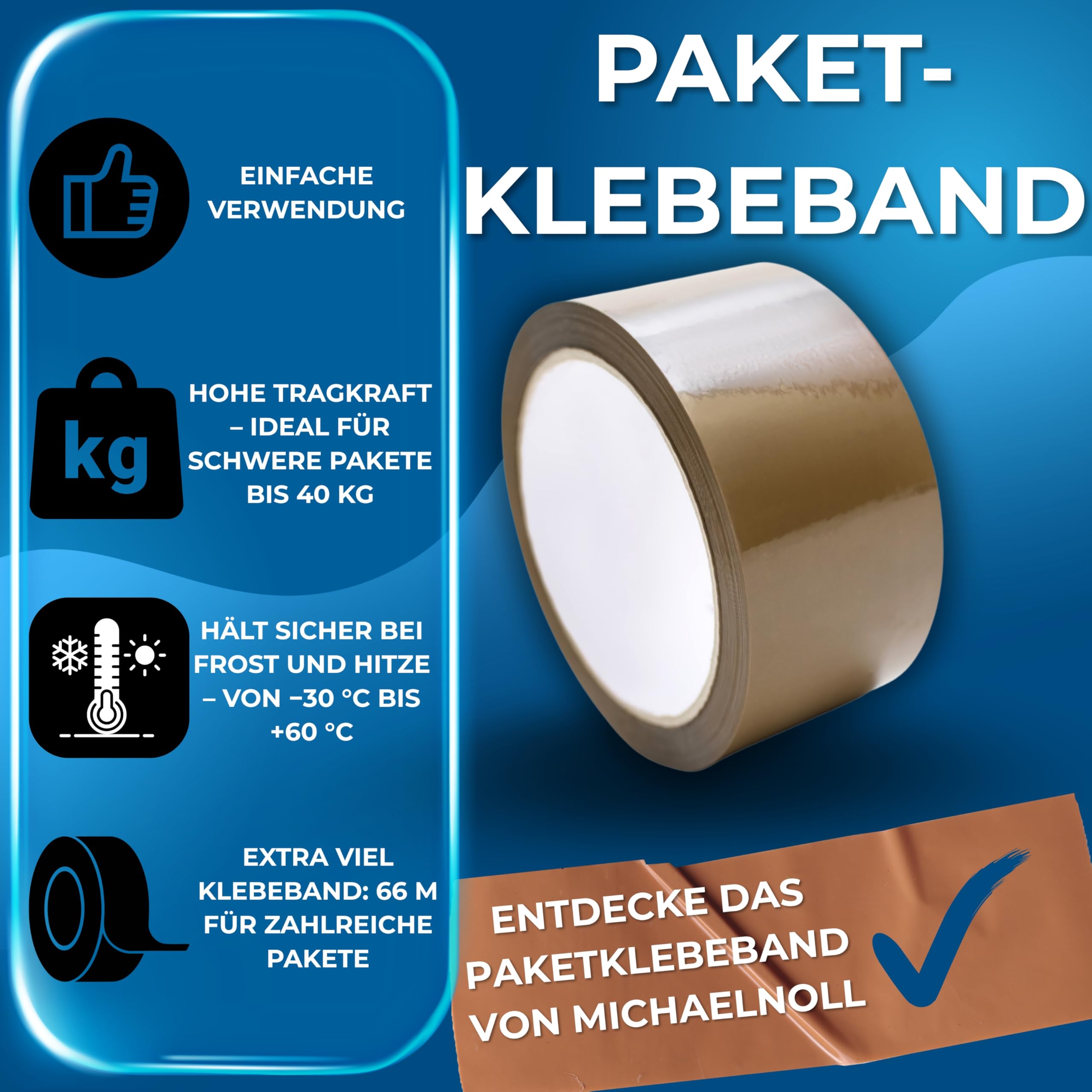MichaelNoll Paketklebeband, Paketband, Klebeband, Packband für Lager, Versand, Transport und Verpacken von Paketen, Braun, 66 m x 48 mm (36, Braun)