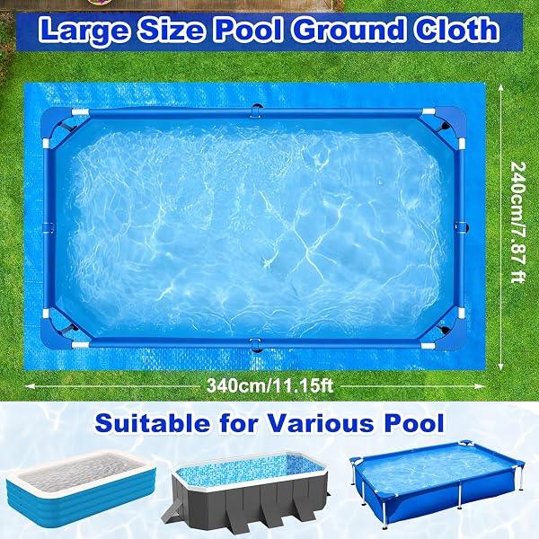 2.4m x 3.4m Retangular Pool Ground Cloth, Foldable Swimming pool ground Mat Sheet Waterproof Outdoor Floor Protector for Above Ground Pools Hot Tub Spa - 3