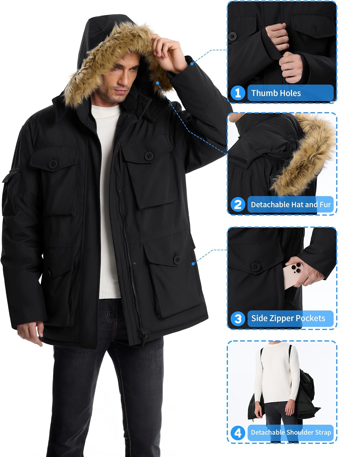 Men's Winter Coats Waterproof Winter Jackets Warm Insulated Thicken Long Down Jacket with Hood - Image 5