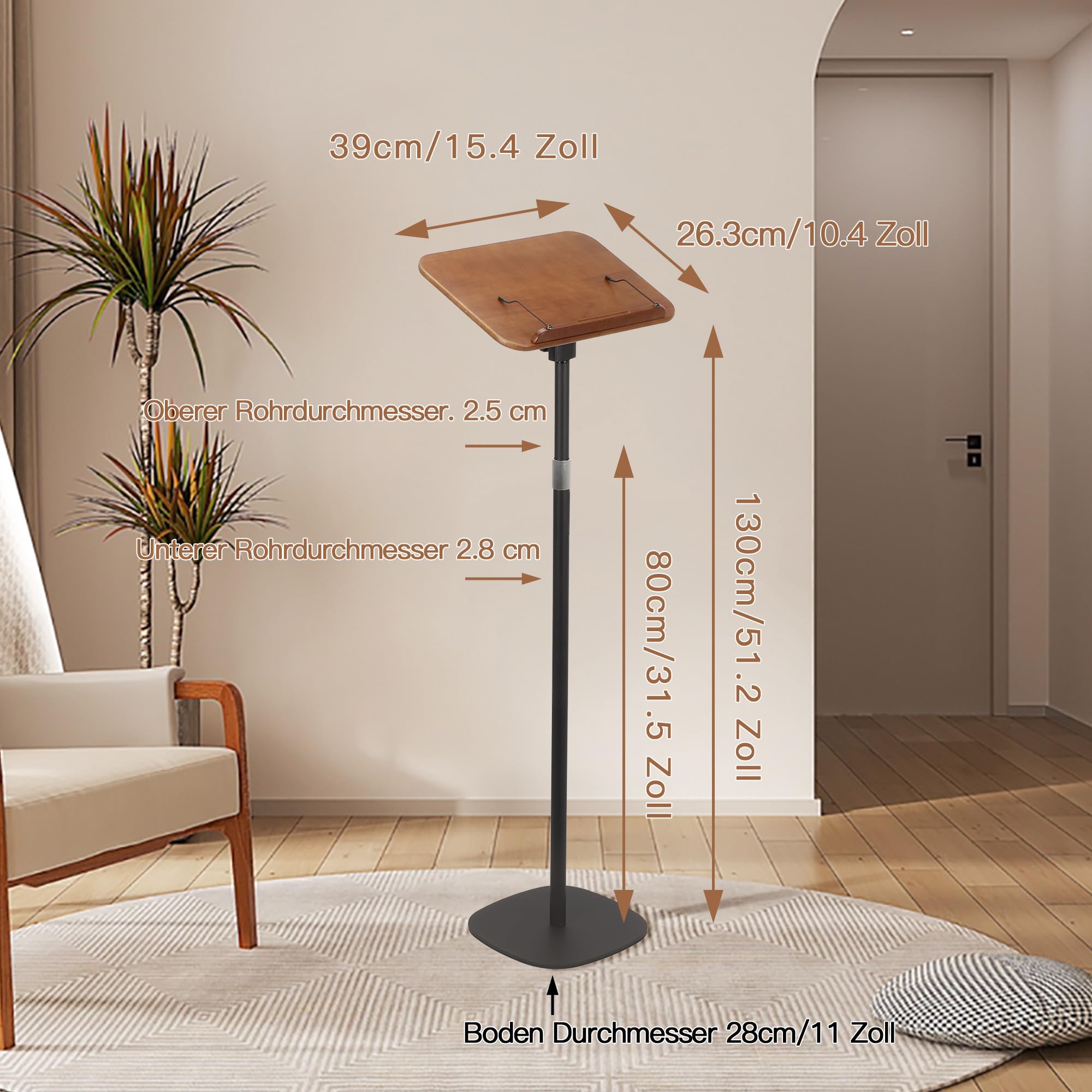aleawol Supporto per libri regolabile in altezza, 80-130 cm, Leggio Porta Libri, per leggere con clip di carta, supporto per libri in legno, per appunti, ricette e iPad