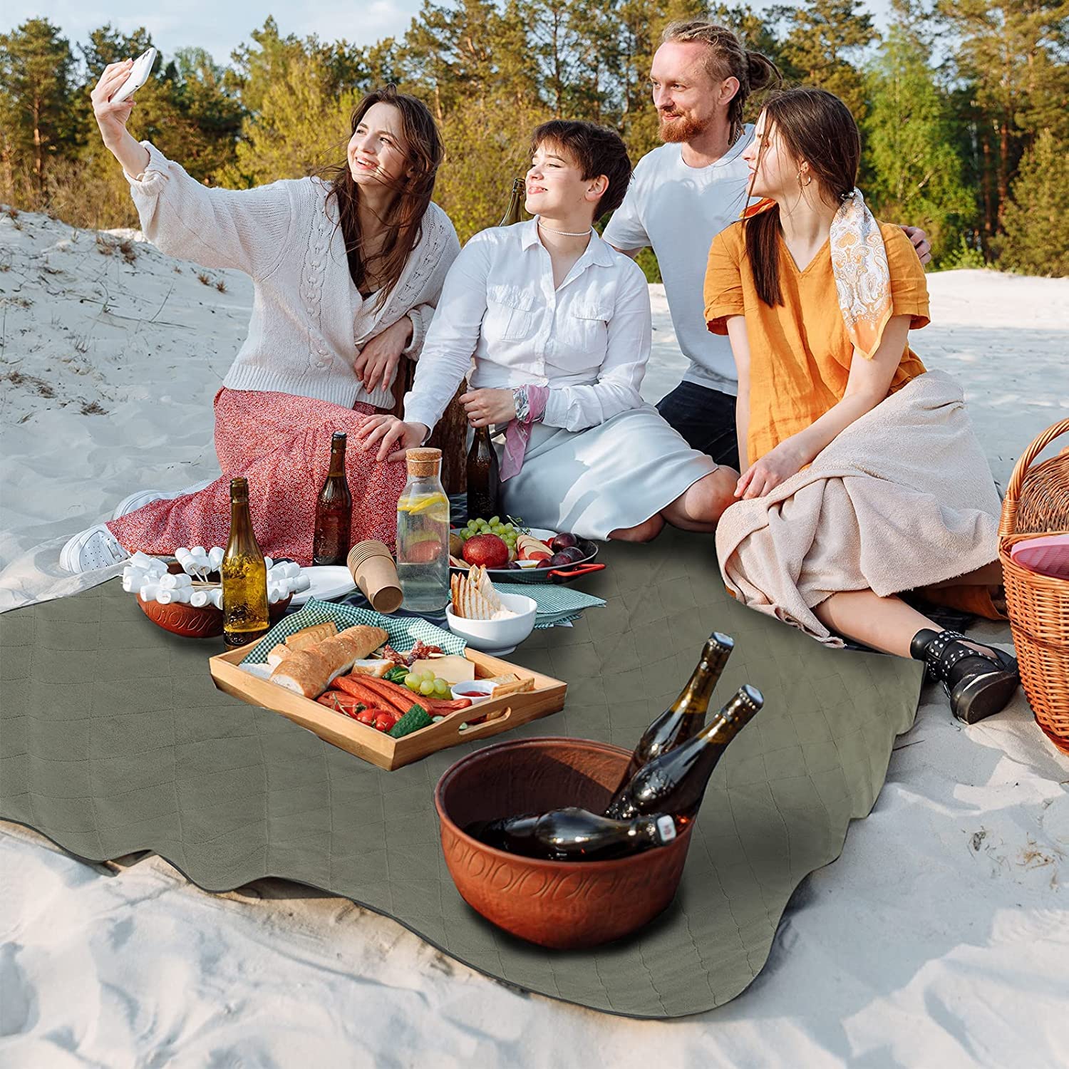 ACUSHLA Couverture polaire imperméable pour temps froid, extérieur, plage, pique-nique, stade, football, voiture, isolée, coupe-vent, résistante au sable et lavable en machine, 145 x 200 cm, grise