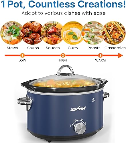 Miniatura 3 de Olla de cocción lenta de 4 cuartos de galón, olla pequeña con 3 ajustes de calefacción y olla de cerámica extraíble, mini calentador de alimentos