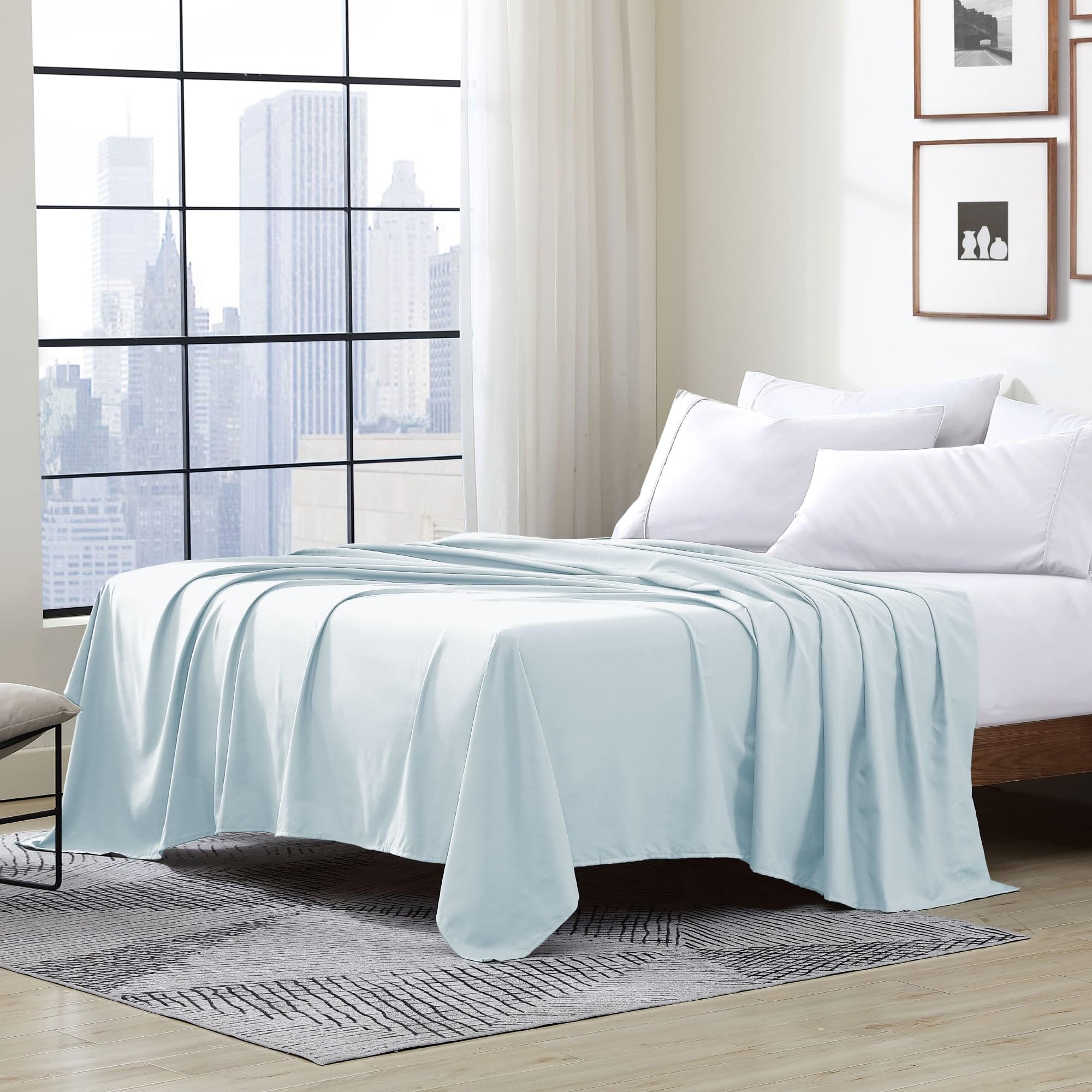 Cathay Home Single Flat Sheet, Queen (90" x 102"), Aqua