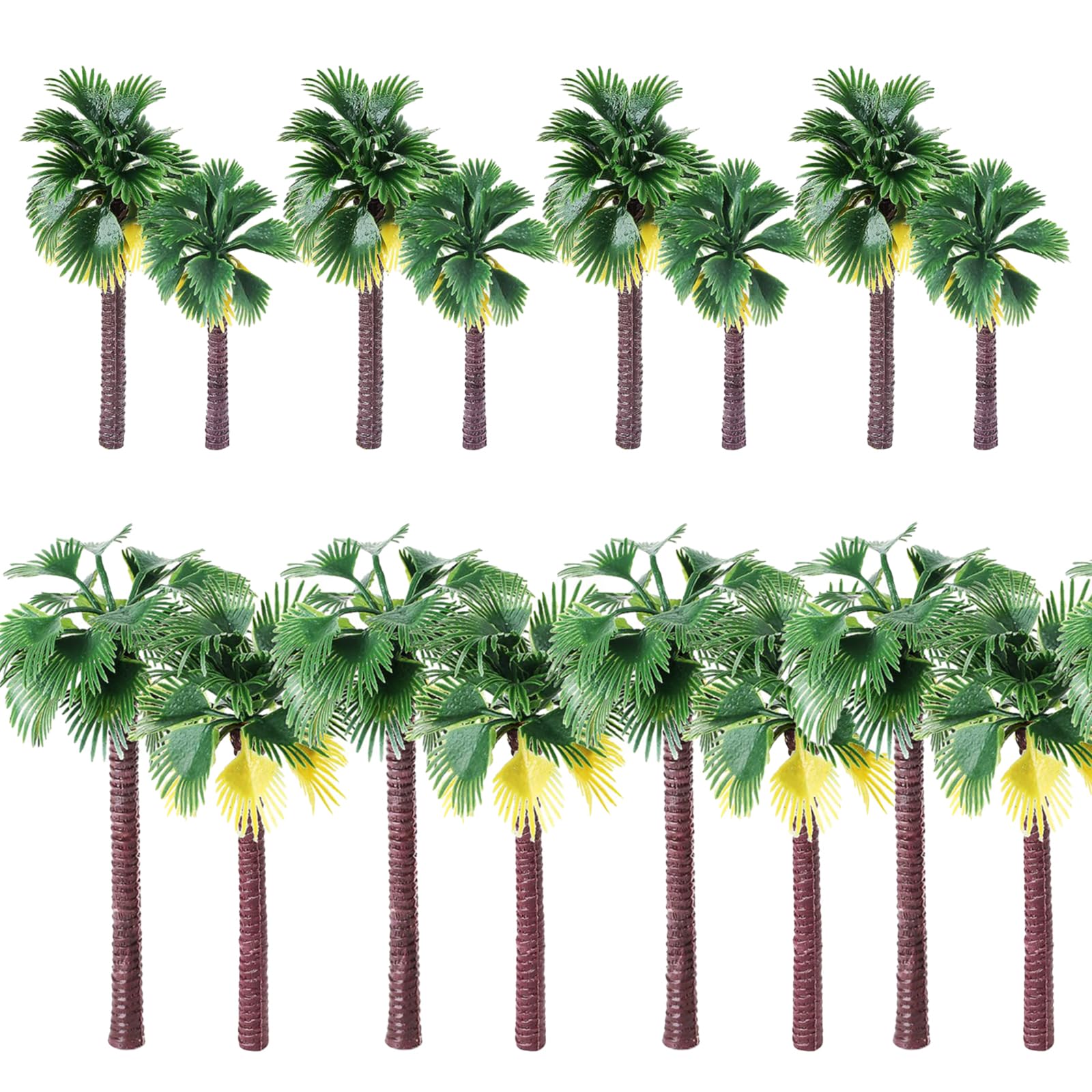 PFUTURE 24Pcs Coconut Palm Tree Model Set - Miniature Tropical Trees, Plastic Artificial Trees for Diorama, Train Railway Layout, Rainforest Scenery, Cake Decoration (3.1-6.3 Inch Mixed)
