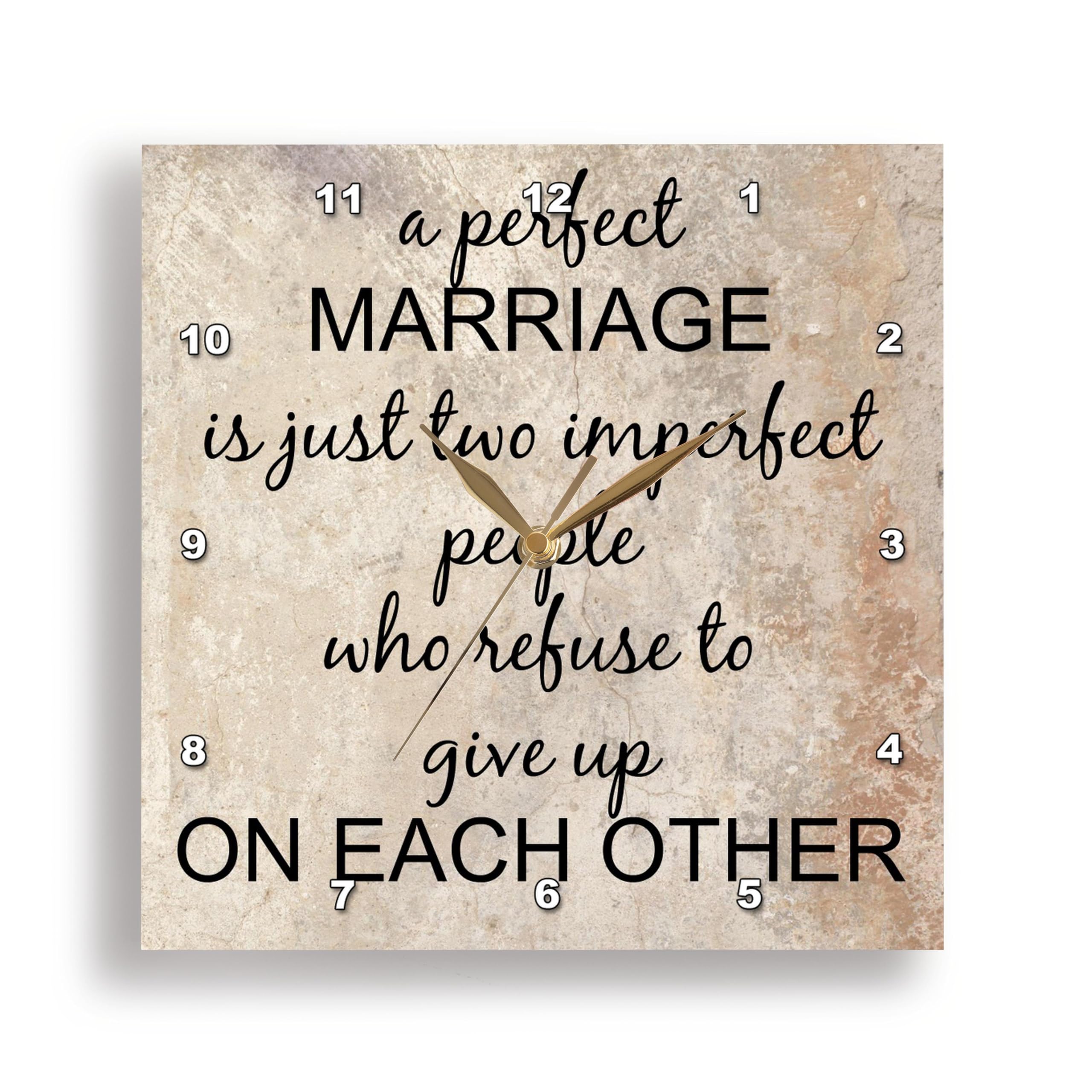 3D Rose 3dRose a Perfect Marriage, Black Lettering on Picture of Marble Print Background-Wall Clock, 10-inch (DPP_180092_1)