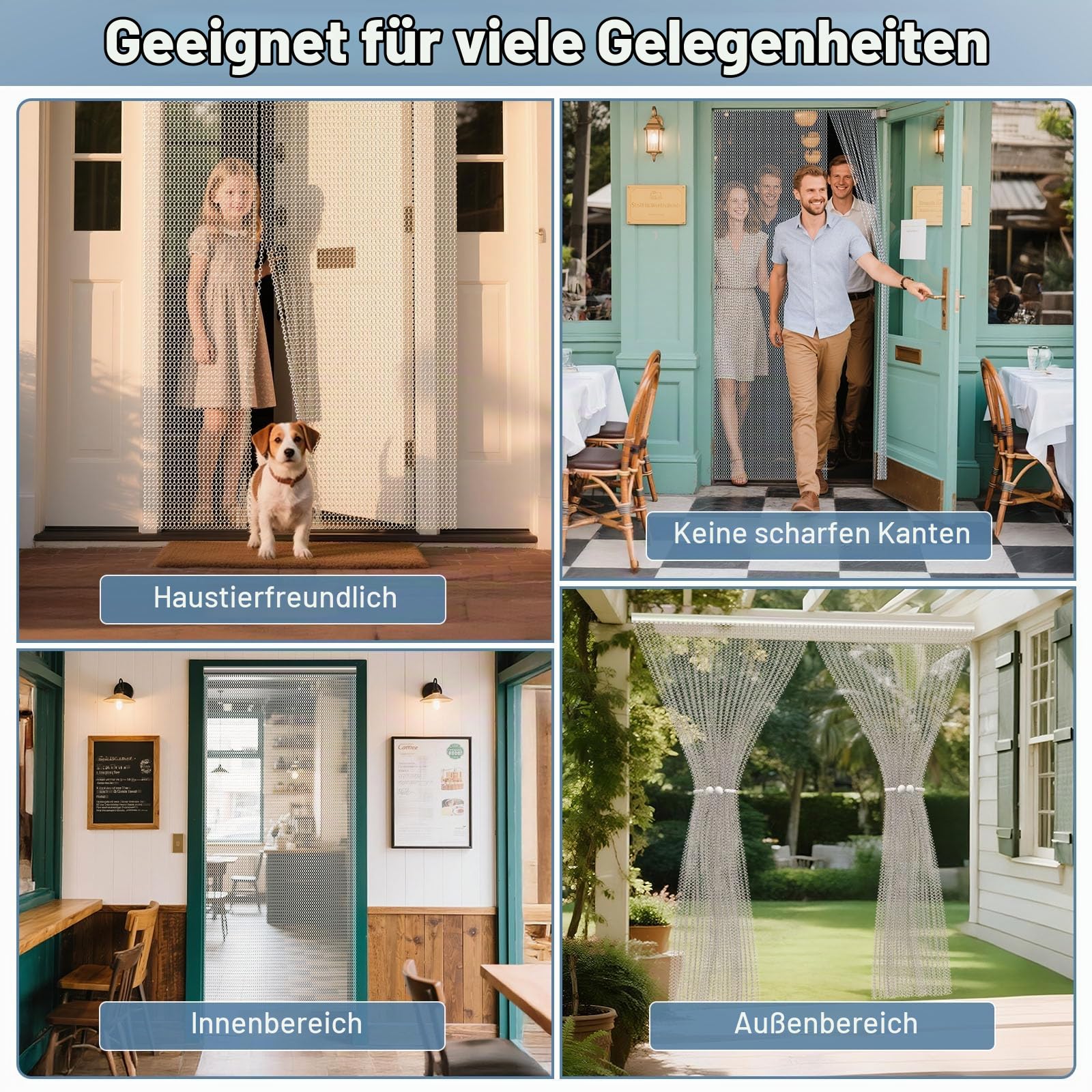 Soontrans Fliegengitter Balkontür 100 x 210cm, Aluminium Fliegenvorhang, Fliegengitter Tür, Insektenschutz Balkontür, Fliegengittertür, Metall Kettenvorhang für hält Insekten, Wespen (Silber)