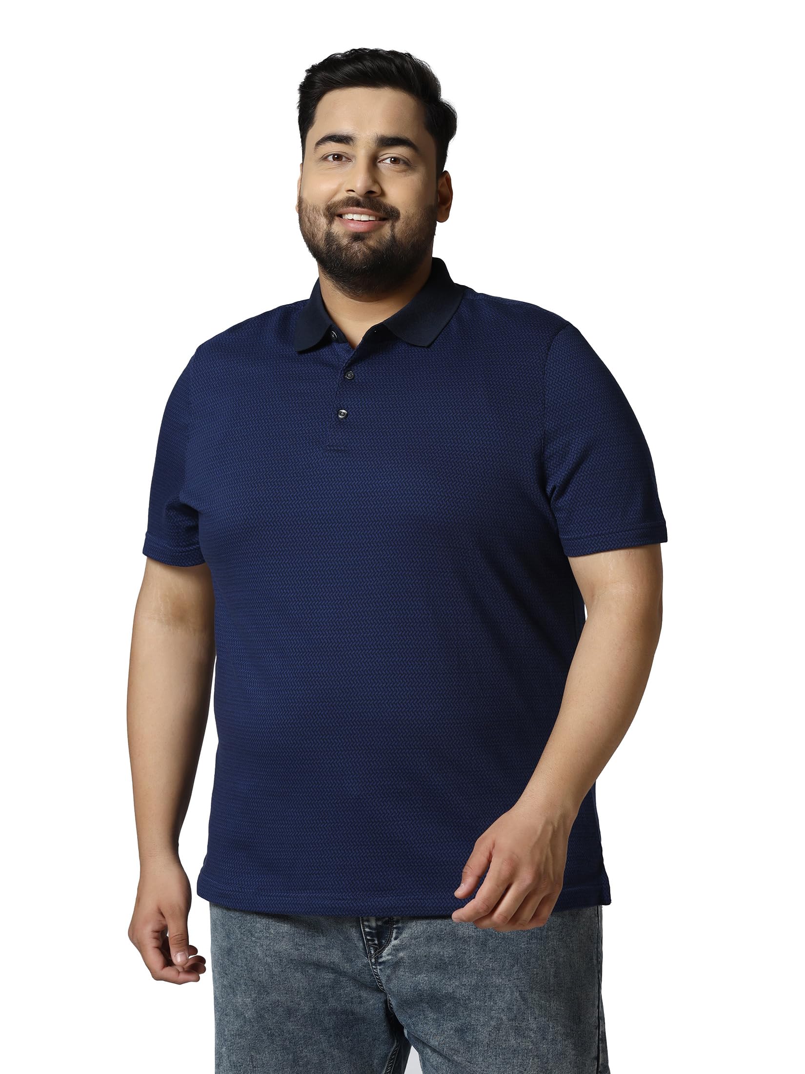 Men's Plus Size Navy Blue Polo T-Shirt, Ribbed Texture (3XL)-image-41