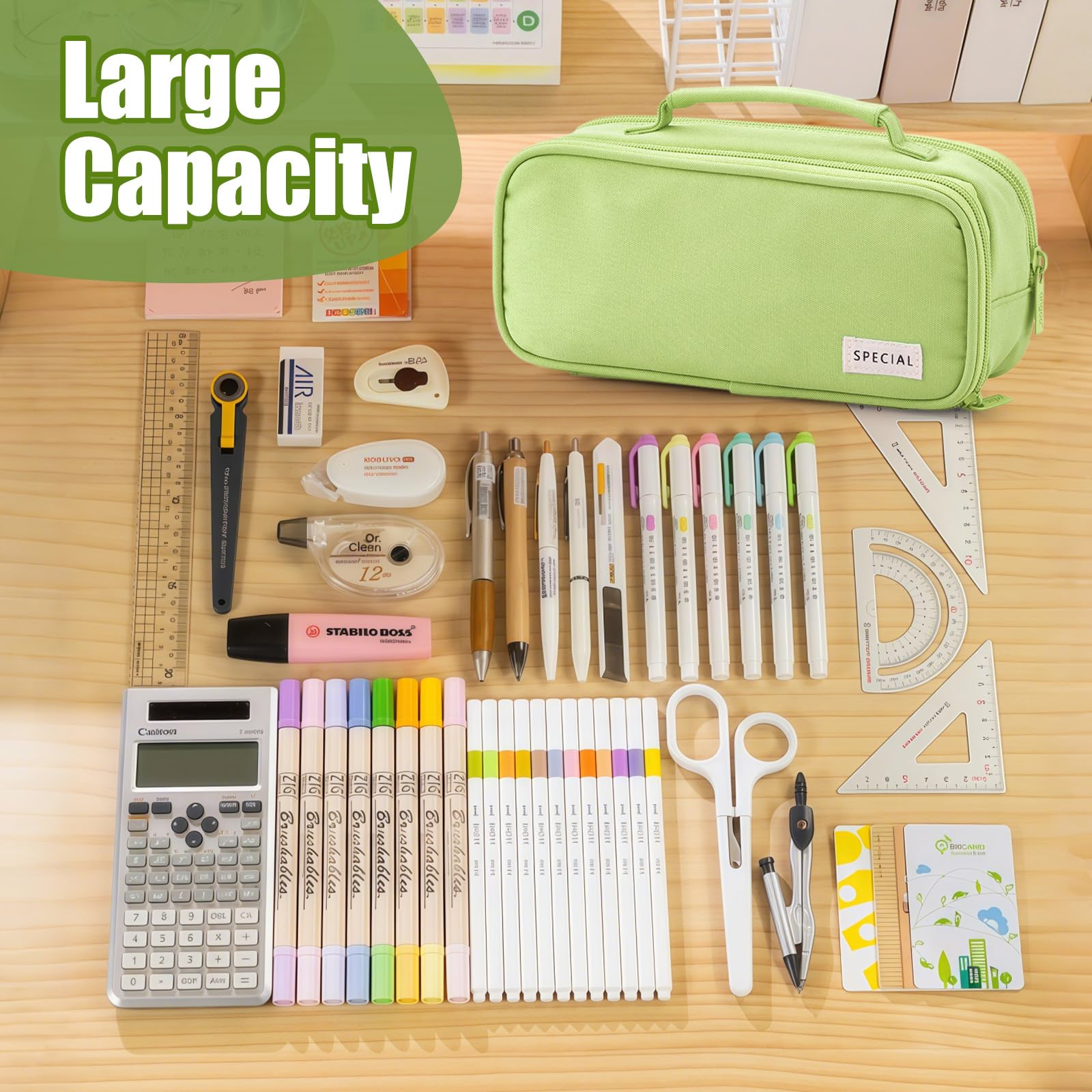 flintronic Trousse à Crayons Grande Capacité, Trousse Scolaire Zippée, Sac de Papeterie Organisateur, avec Compartiments et Poignée, pour Papeterie, Cosmétiques, Articles de Toilette - 4