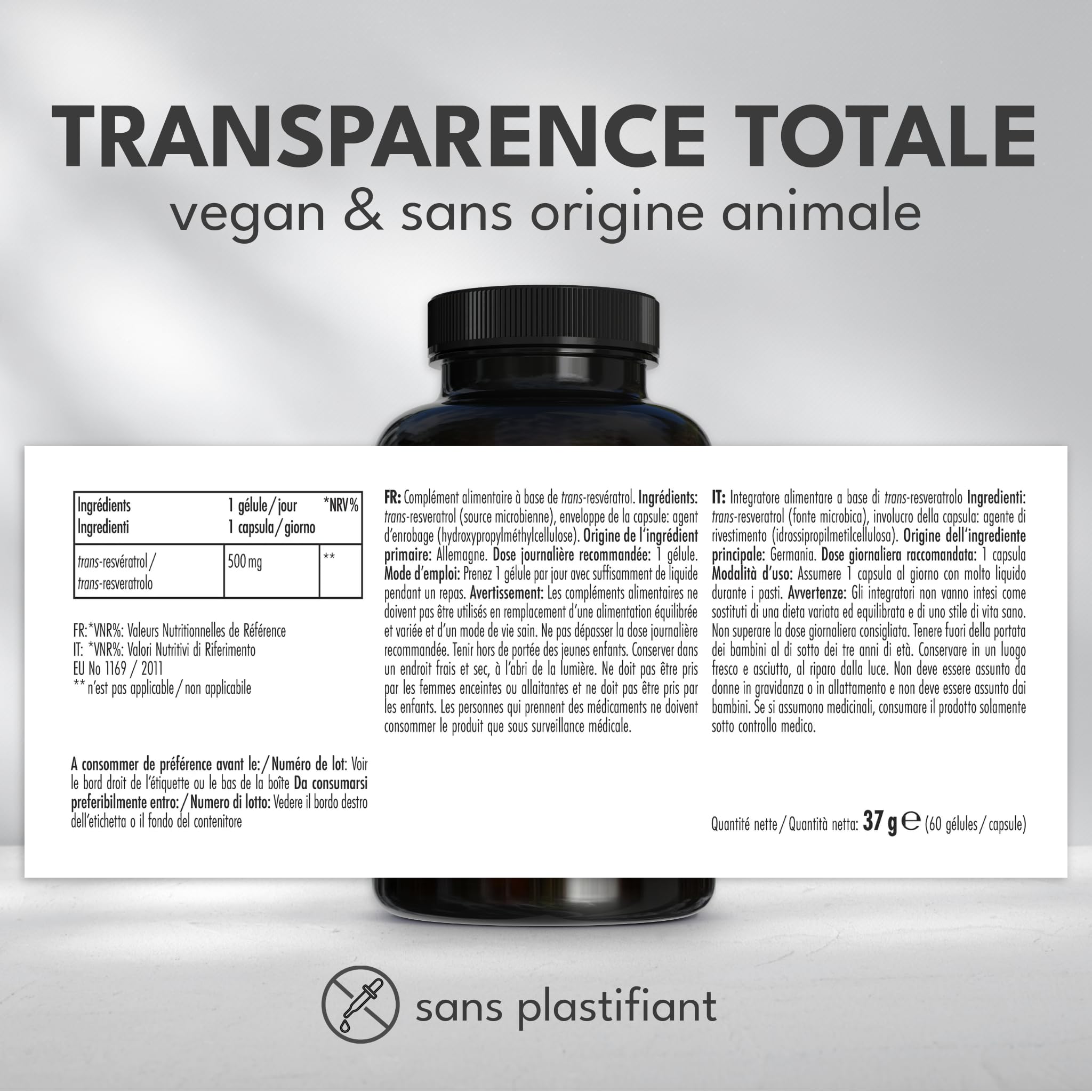 Green Naturals® Trans-Resvératrol 500 mg – Pureté > 98% de trans-resvératrol – Approvisionnement 2 mois – Fabriqué en Allemagne – 100% végétalien & sans additifs – 60 gélules