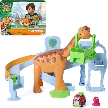PAW Patrol The Dino Movie Lift & Race Dino Playset with 10" Tall Dinosaur