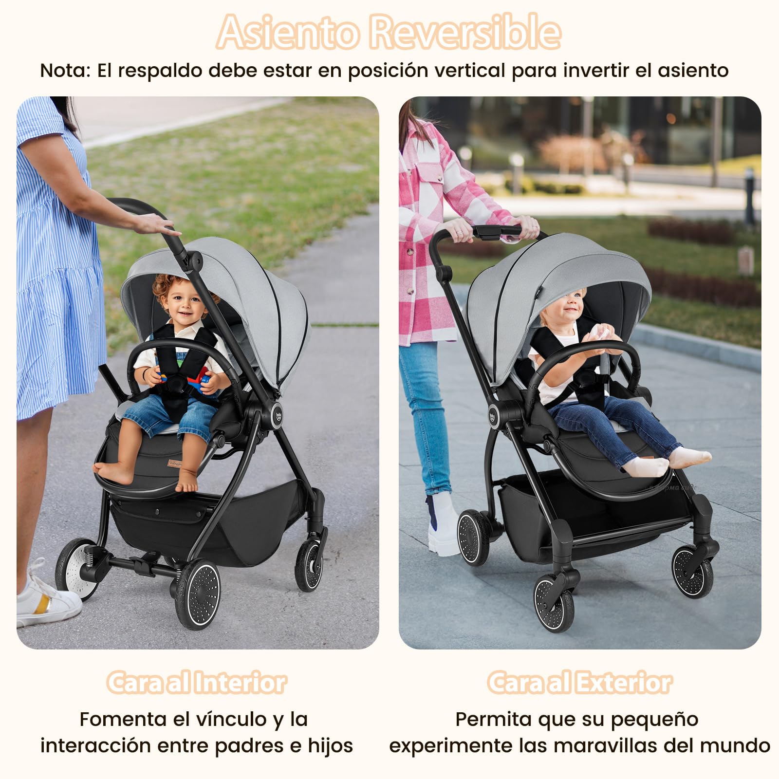 COSTWAY Silla de Paseo con Asiento Reversible, Carrito Bebe Plegable con Respaldo Reclinable, Toldo Ajustable, Asa y Reposapiés, Coche Infantil de Aluminio con Cesta y Ruedas con Suspensión (Gris)