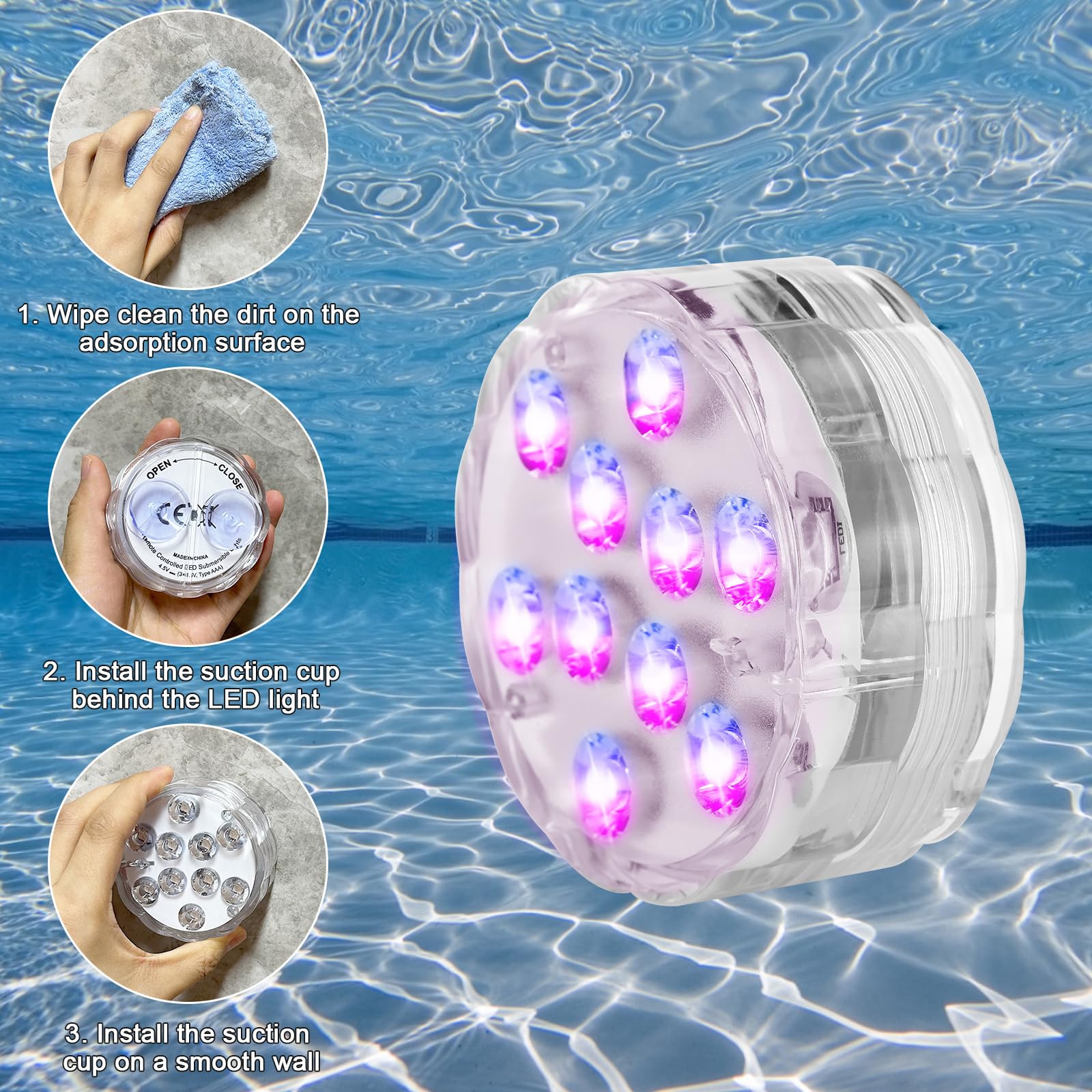 Luces Piscina, Luces Led Sumergibles, Con Control Remoto, luz Piscina Sumergible IP68 Impermeables, Para Piscinas, Jarrones, Acuarios, Estanques, BañEras Y Para Navidad y Fiestas Decoración, 4 Piezas