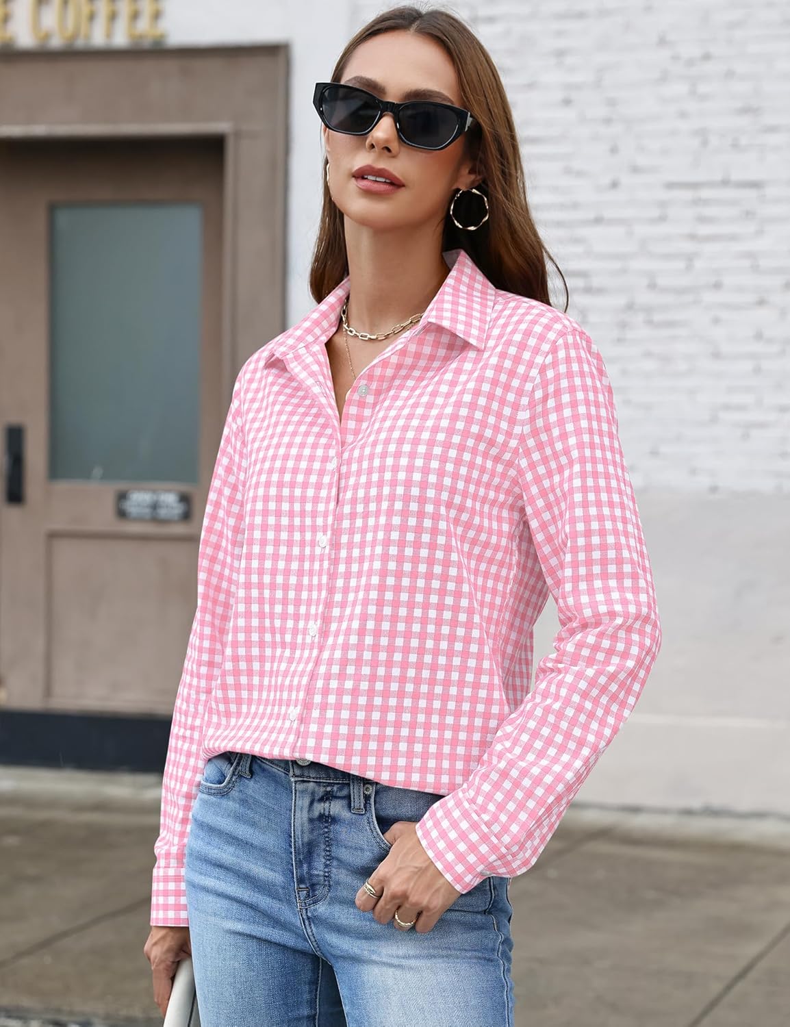 LOMON Button Down Shirt for Women Spring Summer Tops Long Sleeve Business Dressy Casual Blouses Collared Work Outfits Clothes - Image 5