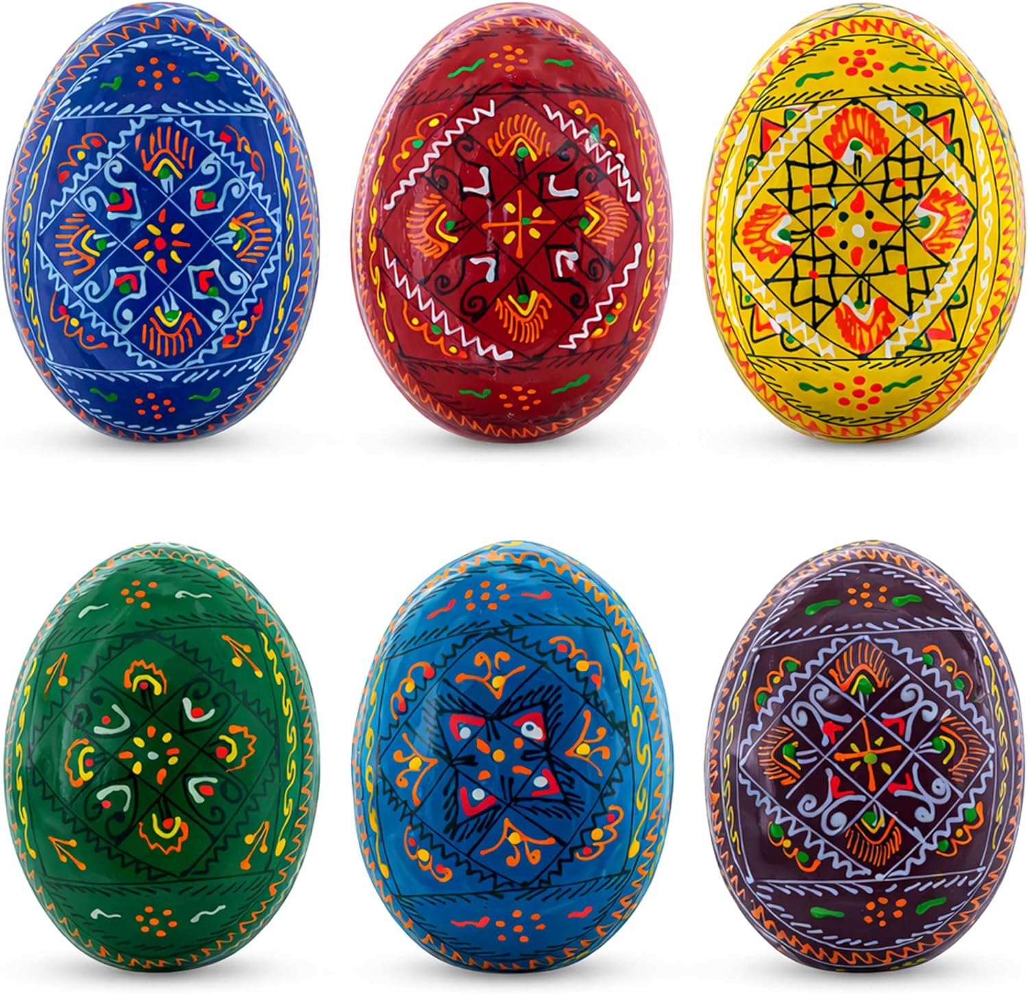 BestPysanky Set of 6 Traditional Ukrainian Pysanky Wooden Easter Eggs 2.5 Inches