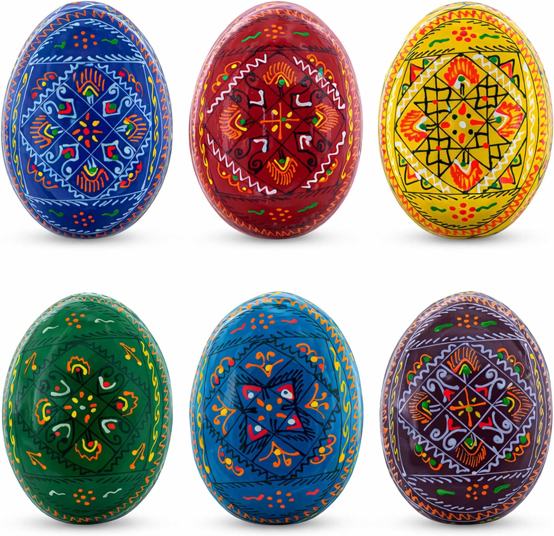 Set of 6 Traditional Ukrainian Pysanky Wooden Easter Eggs 2.5 Inches