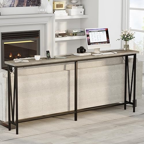 Amyove LCTO003 Mesas de sofá estrechas largas, gris