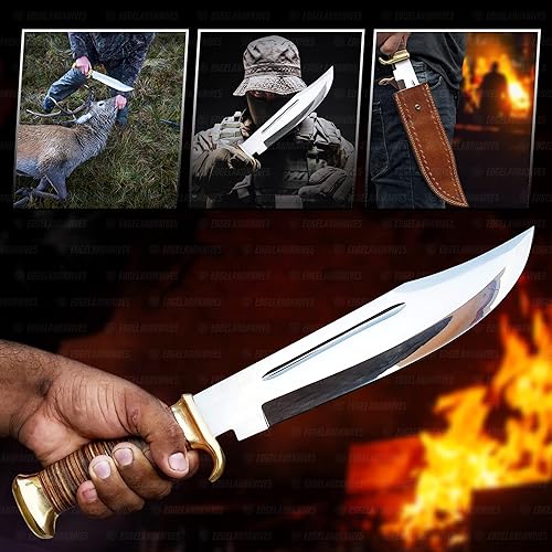 Miniatura 6 de Cuchillo Bowie grande con funda  Cuchillo Bowie gigante de 18 pulgadas, cuchillo de acero D2 resistente, hermoso cuchillo de hoja fija con mango de