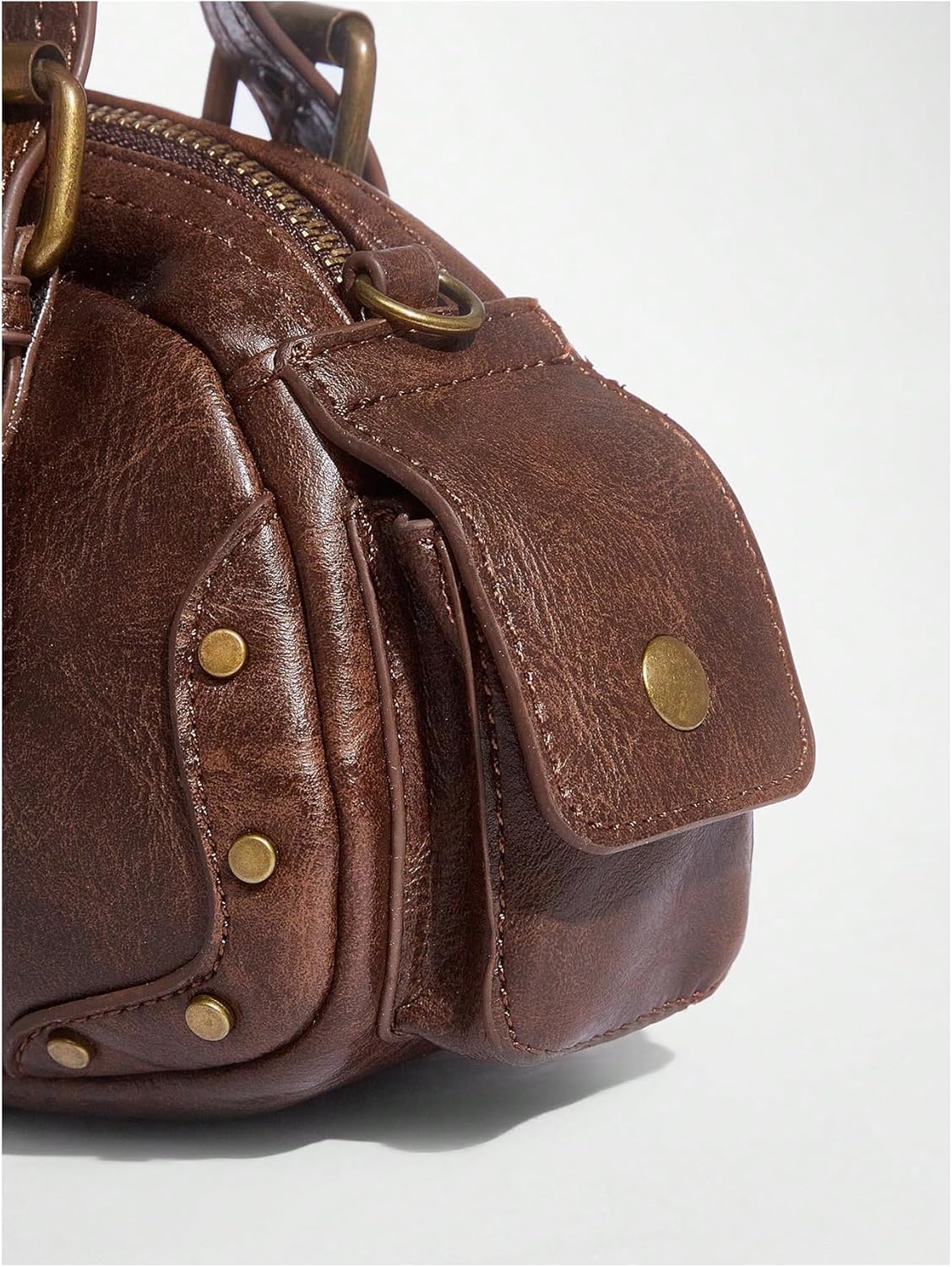 MakeMeChic Women's PU Leather Rivet Studded Satchel Handbags Flap Pockets Vintage Retro Mini Purses - Image 5