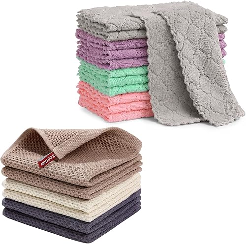 Homaxy Juego de 18 paños de cocina súper suaves y absorbentes para cocina, multicolor, 100% algodón, tejido de gofre, paquete de 6 paños de cocina