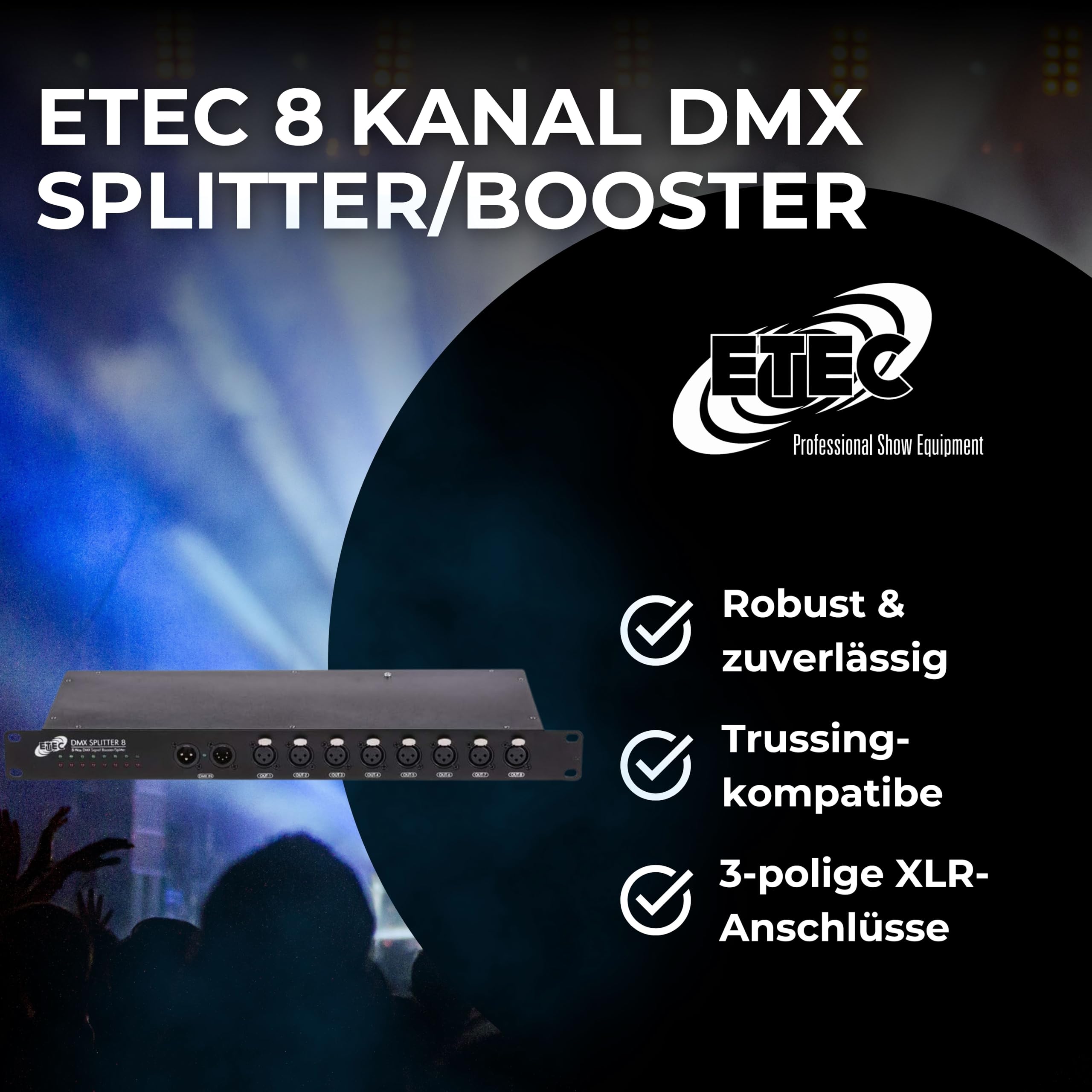 ETEC Professional 8 Kanal DMX Splitter/Booster 19" Veranstaltung Bühnenbeleuchtung Licht Party Disco Show DJ Event Show
