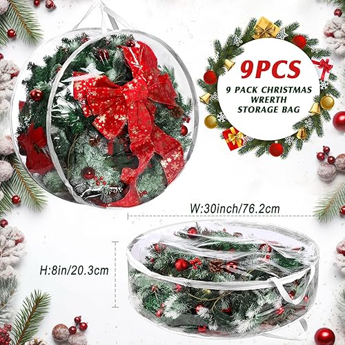 Miniatura 2 de Aliceset 9 bolsas de almacenamiento de corona de Navidad de 36 pulgadas, bolsas de almacenamiento de Navidad con ventana transparente, contenedor de