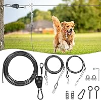 SIVEIS 50FT Overhead Dog Zip Line Trolley System - Yard Dog Runner with Self-Locking Tensioner, 10FT & 16FT Tie-Out Cables