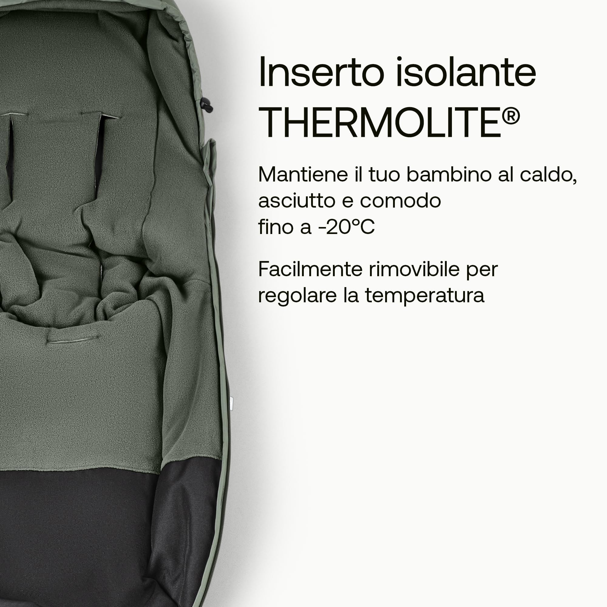 Bugaboo Thermolite Performance Sacco a Pelo da Passeggino o Carrozzina | Inserto Rimovibile, Protezione Scarpe, Cerniere Impermeabili, Imbottitura Calda - Forest Green