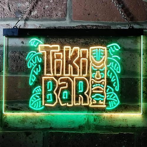 Miniatura 2 de Tiki Bar Mask Beer Pub Club Wine Letrero de neón LED de doble color, verde y amarillo, 16 x 12 pulgadas st6s43-i3139-gy