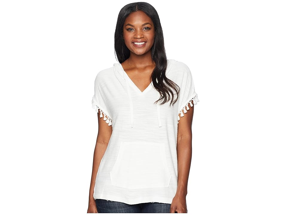 

TWO by Vince Camuto Frayed Cuff Hoodie (New Ivory) Women's Sweatshirt, Bone