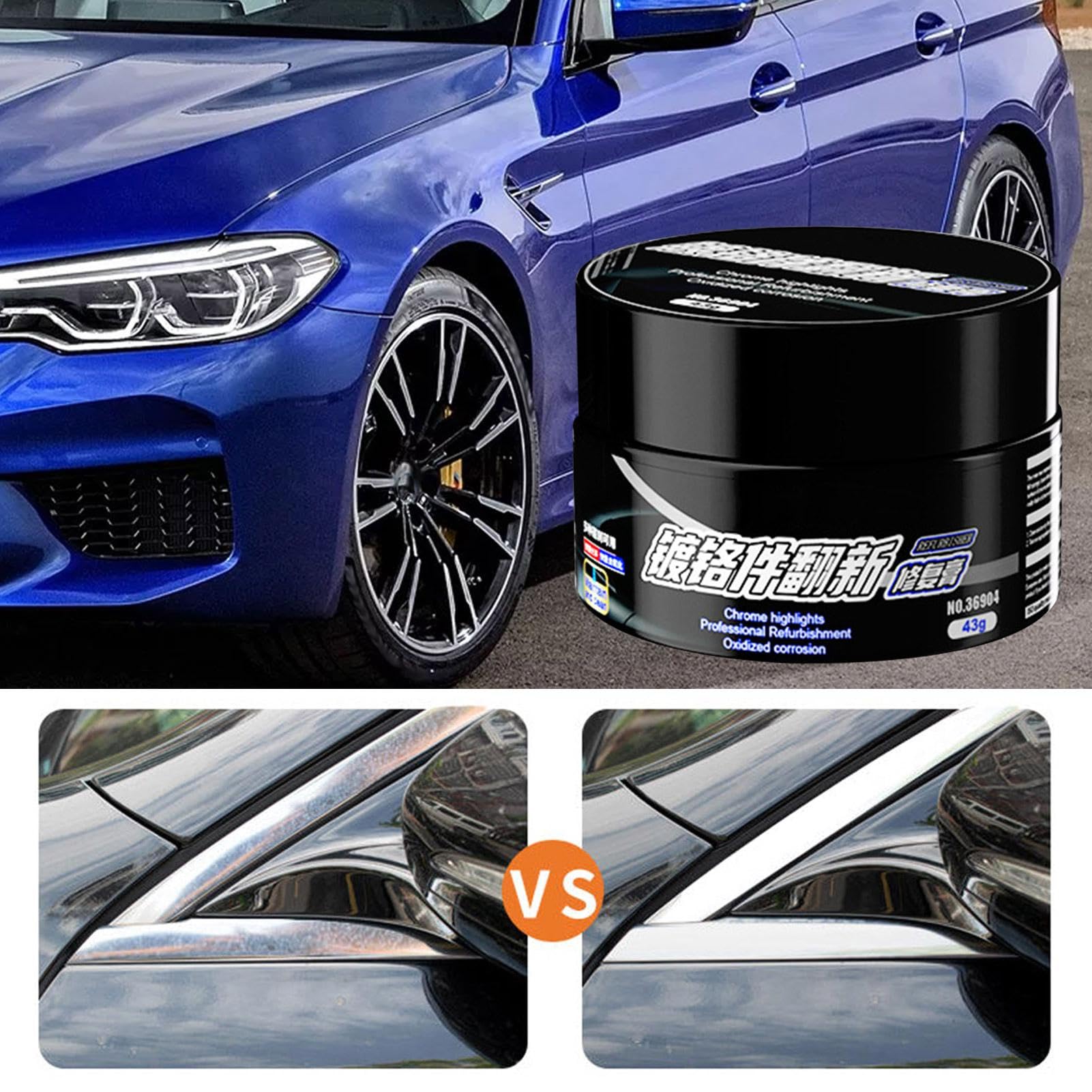 Car Metal and Chrome Polish - 43g Auto Restoration and Protection | Safe Chrome Oxidation Remover Multi Use Polish, Chrome Cleaner and Polishing Wax for Detailing Car Bumpers Trim Trucks