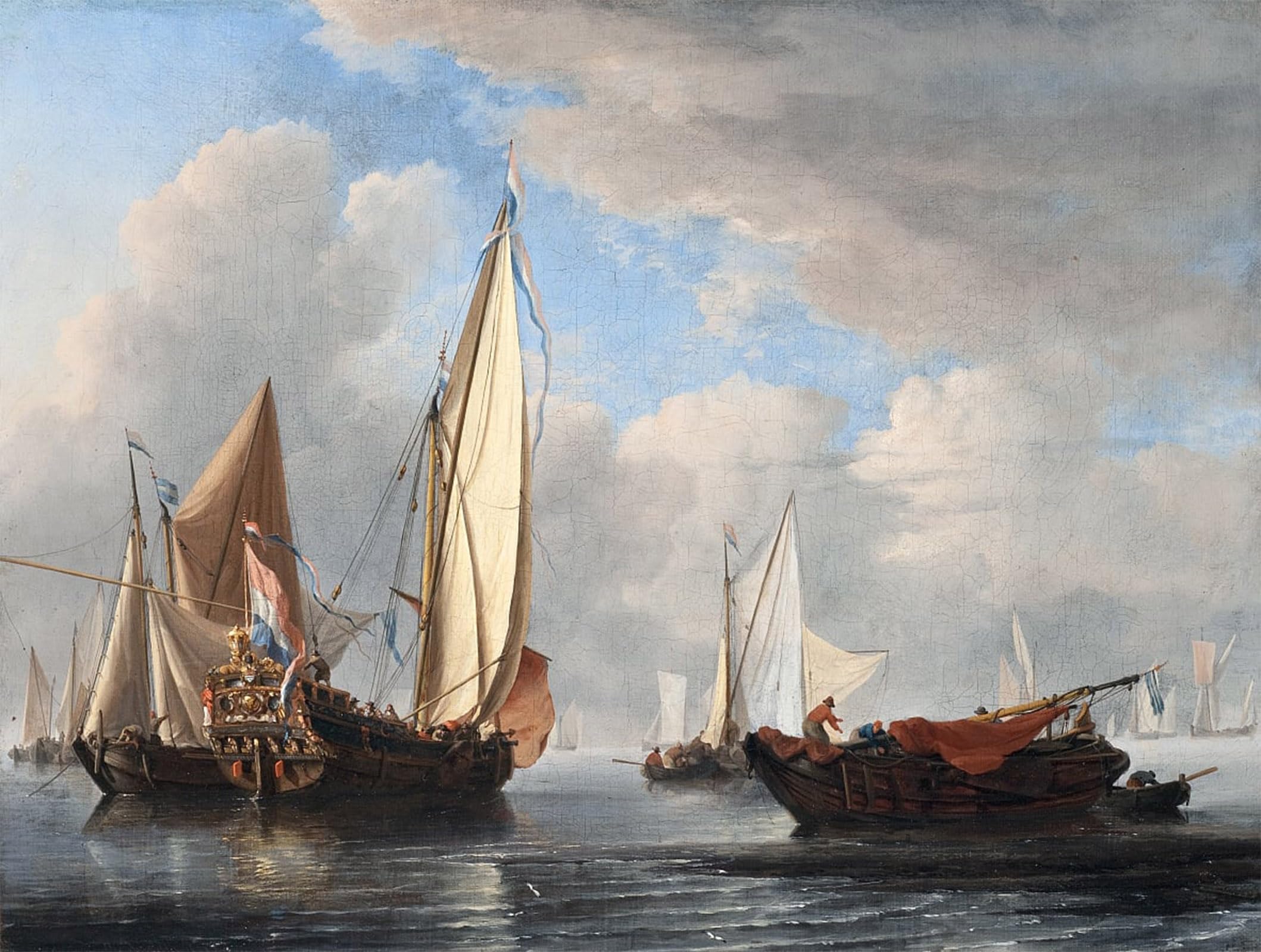 SERENDIPITP Retro Picture Poster Wall Art Pictures Painting a Yacht and Other Vessels in a Calm by Willem Van De Velde the Younger Wall Art Canvas Print for Wall Decor 60x90cm