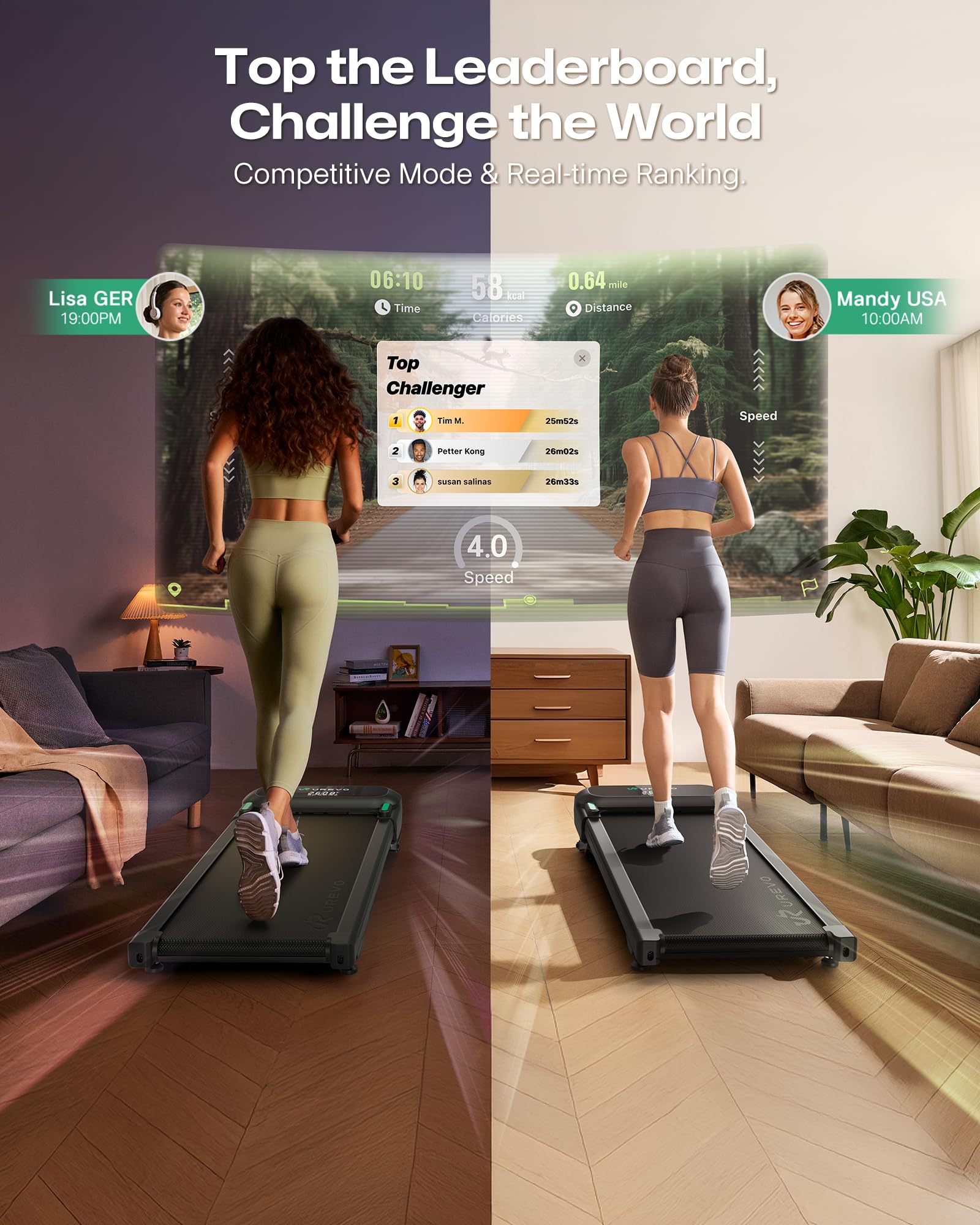 UREVO Tapis Roulant Elettrico 9% Inclinazione Automatica, 3 in 1 AI Intelligente Walking pad, 35 db Silenzioso Tapis Roulant da scrivania con Telecomando e LED per Casa e Ufficio, Capacità 136 kg