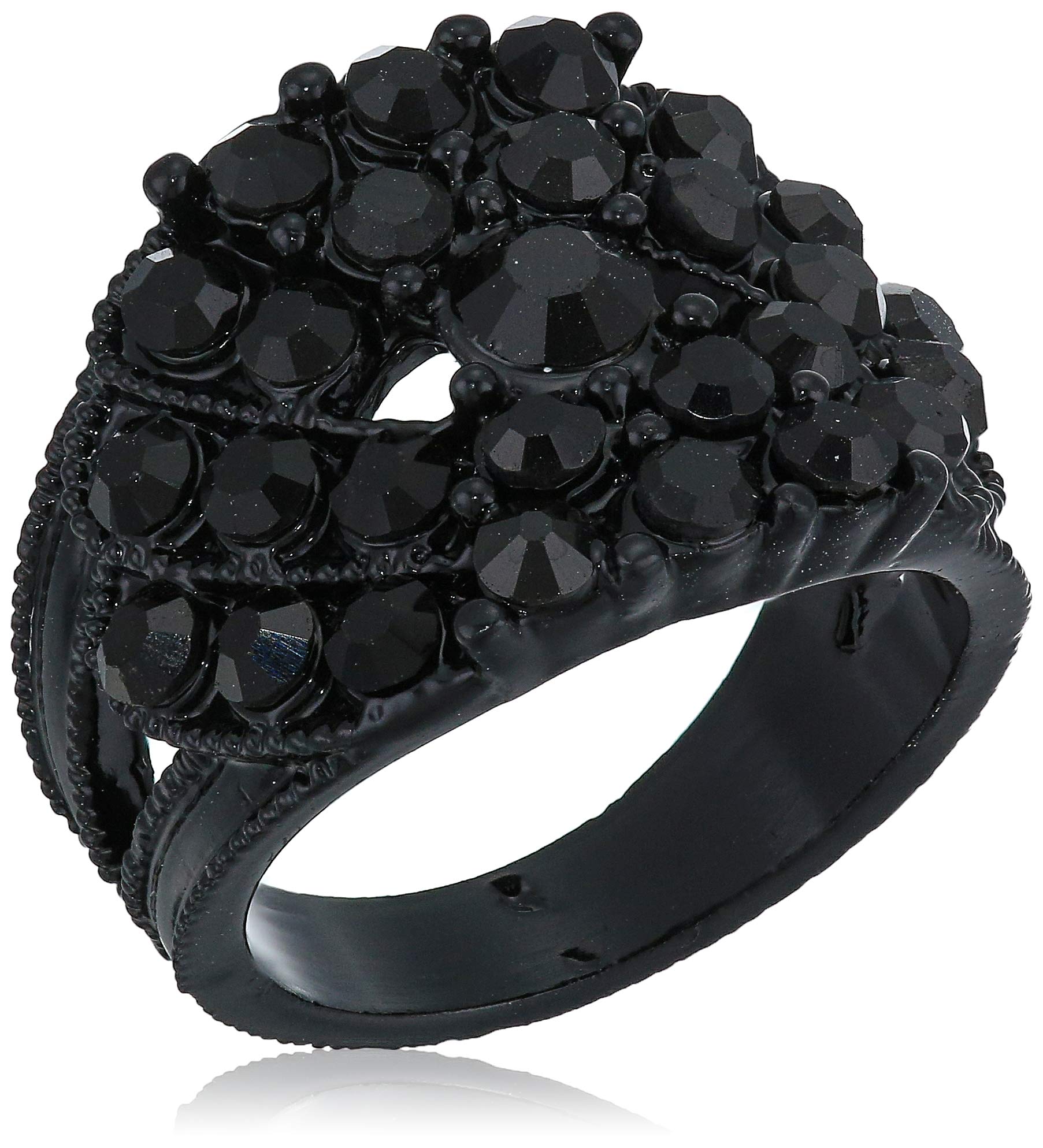 "Basic" Jet and Silver Wide Band with Enamel and Stones Ring, Size 8 (89117094)