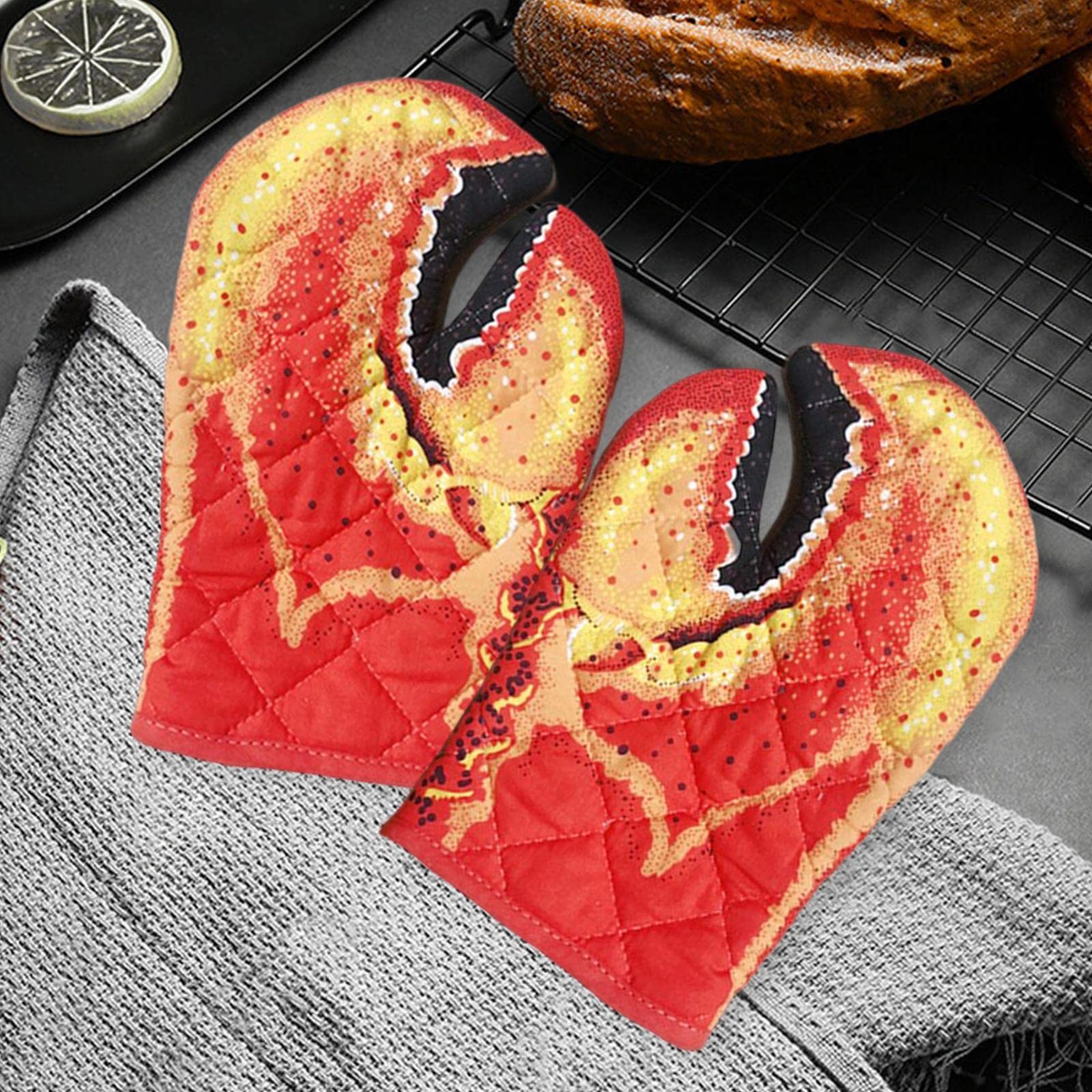 MagiDeal Haus Hummer Klaue Backofen Mitts Wärme Resistant Küche Handschuhe Baumwolle Futter mit Hängen Schleife Krabben Klaue Handschuhe für Backen,