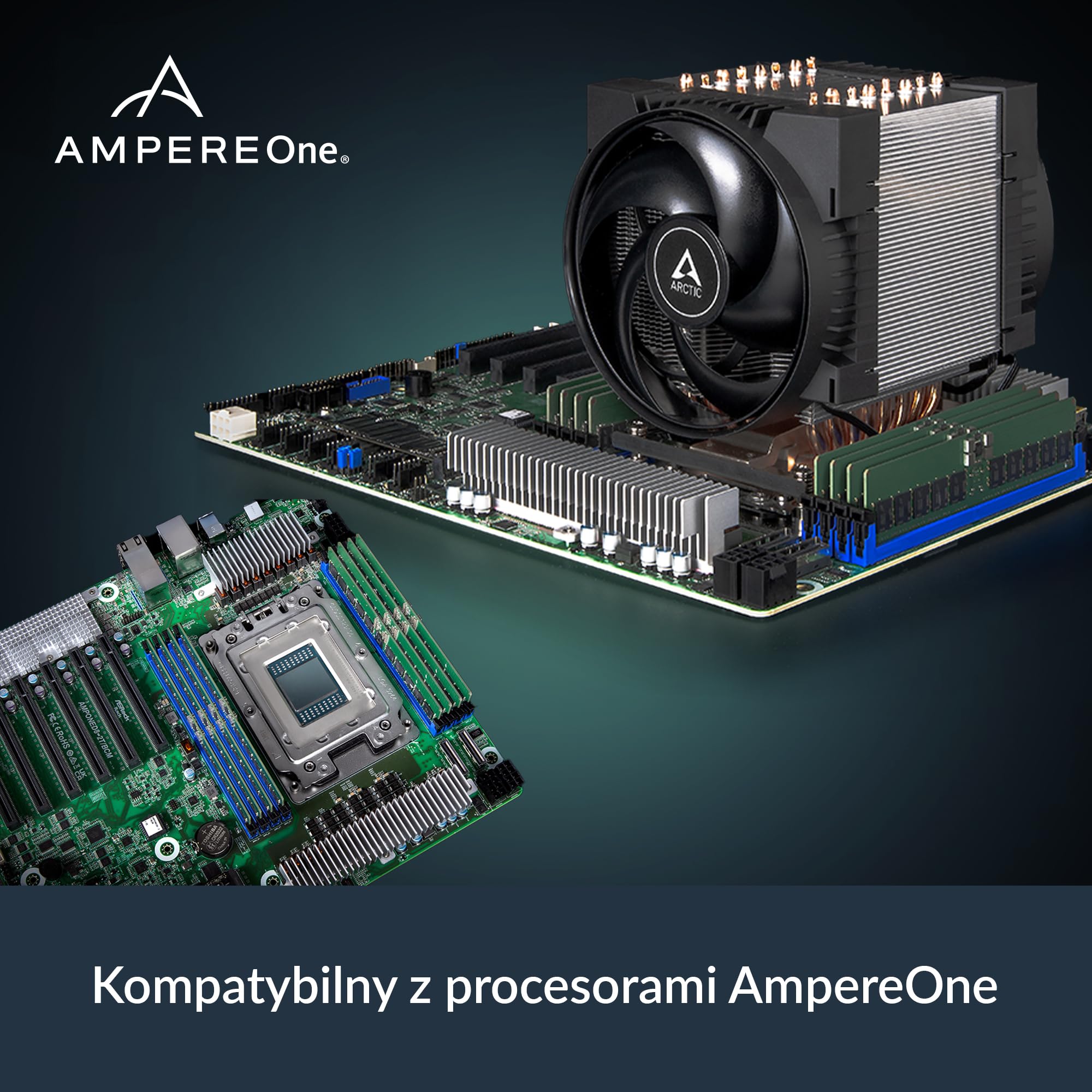 ARCTIC Freezer 4U-OneX – chłodzenie procesora do AmpereOne LGA5964, 2 wentylatory PWM 120 mm (400–3300 rpm), 8 ciepłowodów, podwójne łożysko kulkowe, kompatybilne z obudowaniami 4U