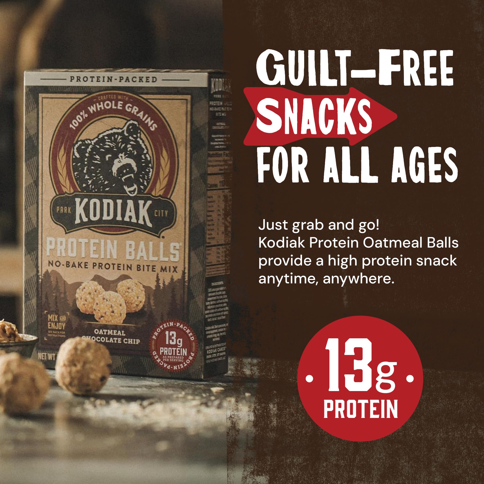 Oatmeal Protein Ball Mix, Chocolate Chip, High Protein, 100% Whole Grains, (Pack of 6)