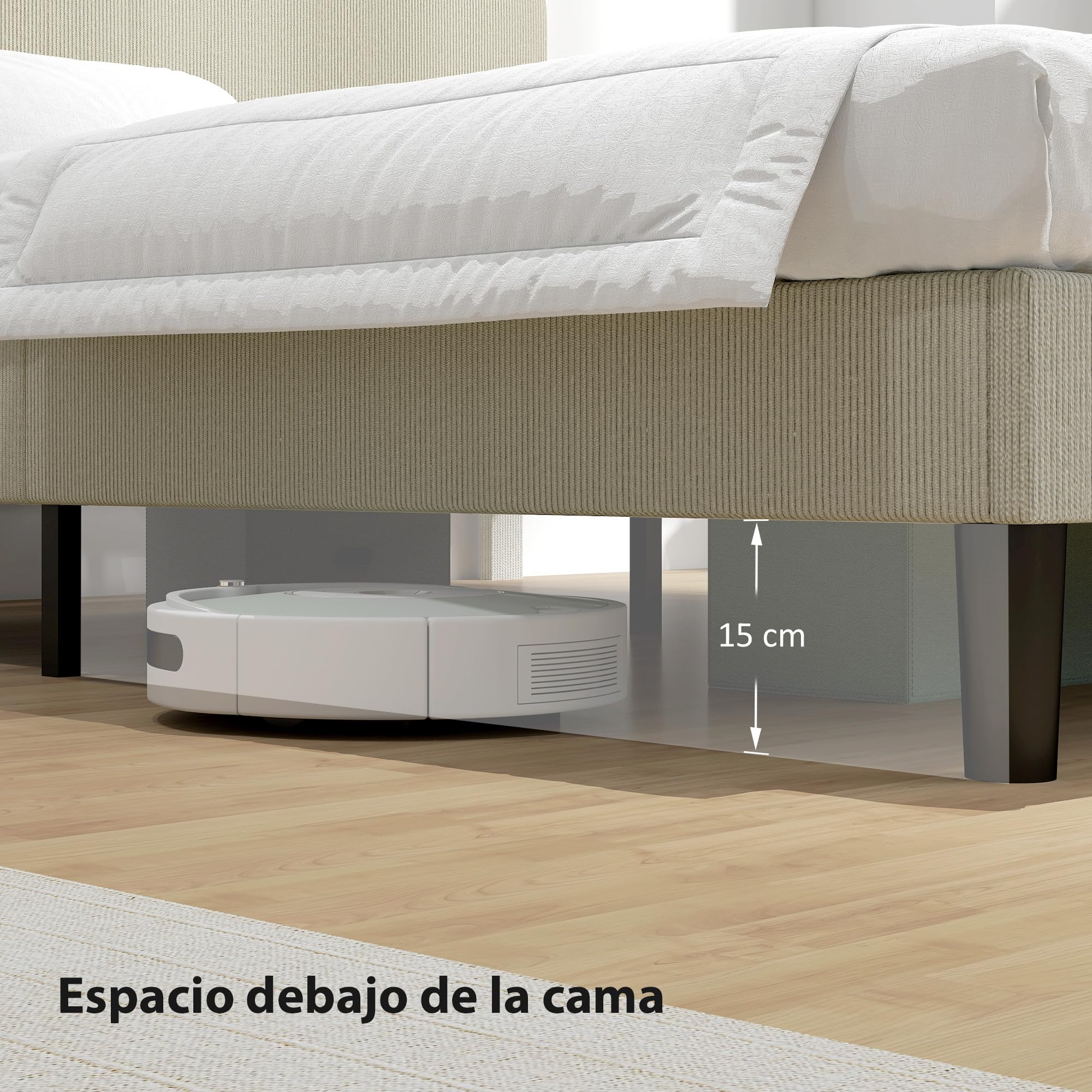HOMCOM Somier 160x200 cm con Cabecero Ajustable, Estructura de Cama, Tapizado en Pana, Láminas de Madera, Fácil de Montar, Gris Claro