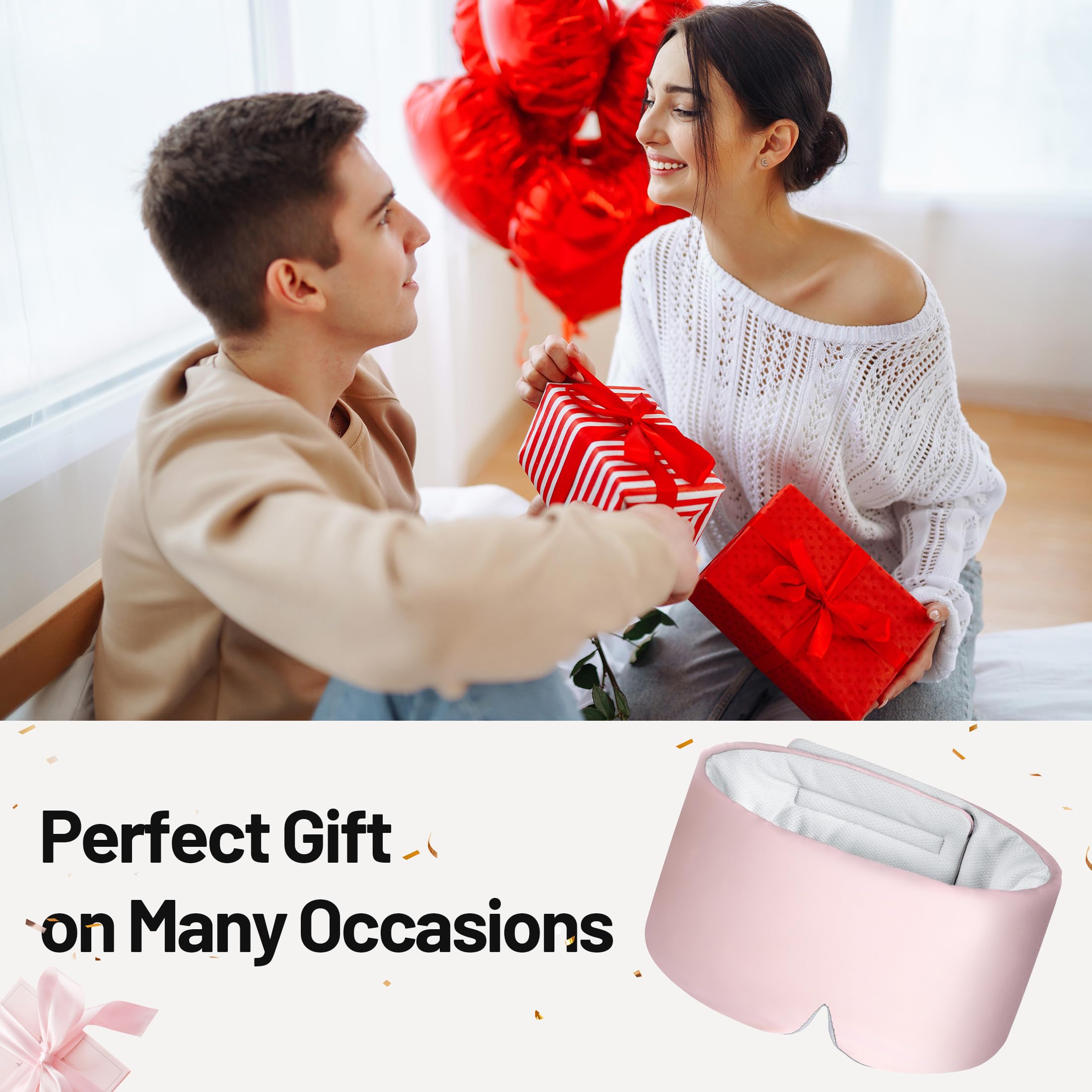LOVE EYE Máscara de dormir de seda de hielo para dormir de lado, cubierta acolchada de seda de hielo para dormir con banda ajustable, completamente opaca, suave, regalos para hombres y mujeres (rosa)