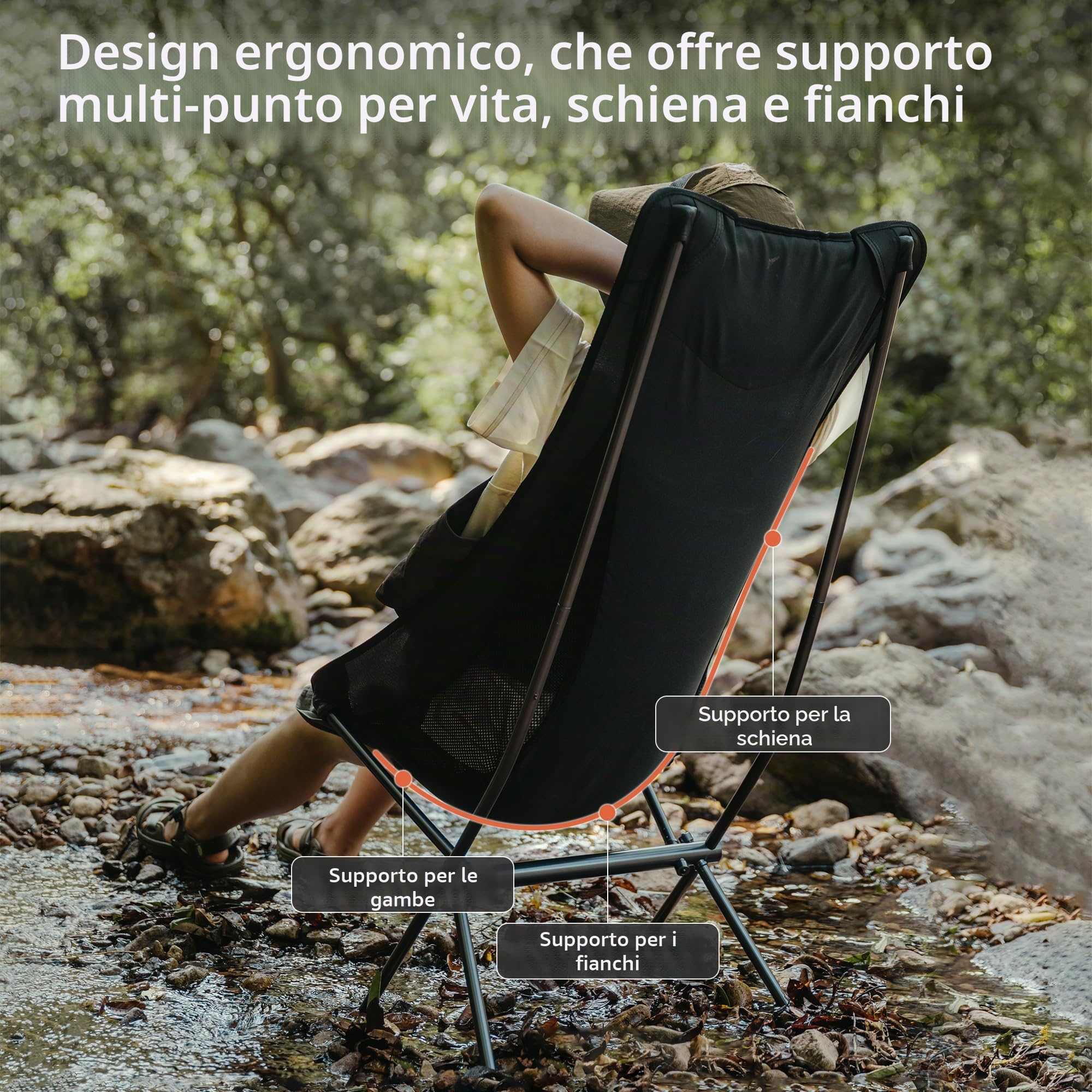 Naturehike Sedia da Campeggio Portatile Sedia Pieghevole Ultraleggera, Smontaggio e Montaggio Rapidi, per Pesca, Picnic, Esterno, Escursionismo (Nero large)