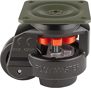 FOOTMASTER GD-80F-BLK Nylon Wheel and NBR Pad Leveling Caster, 1100 lbs, Top Plate 3 17/32" x 3 17/32", Bolt Holes 2 3/4" x 2 3/4", Black Finish
