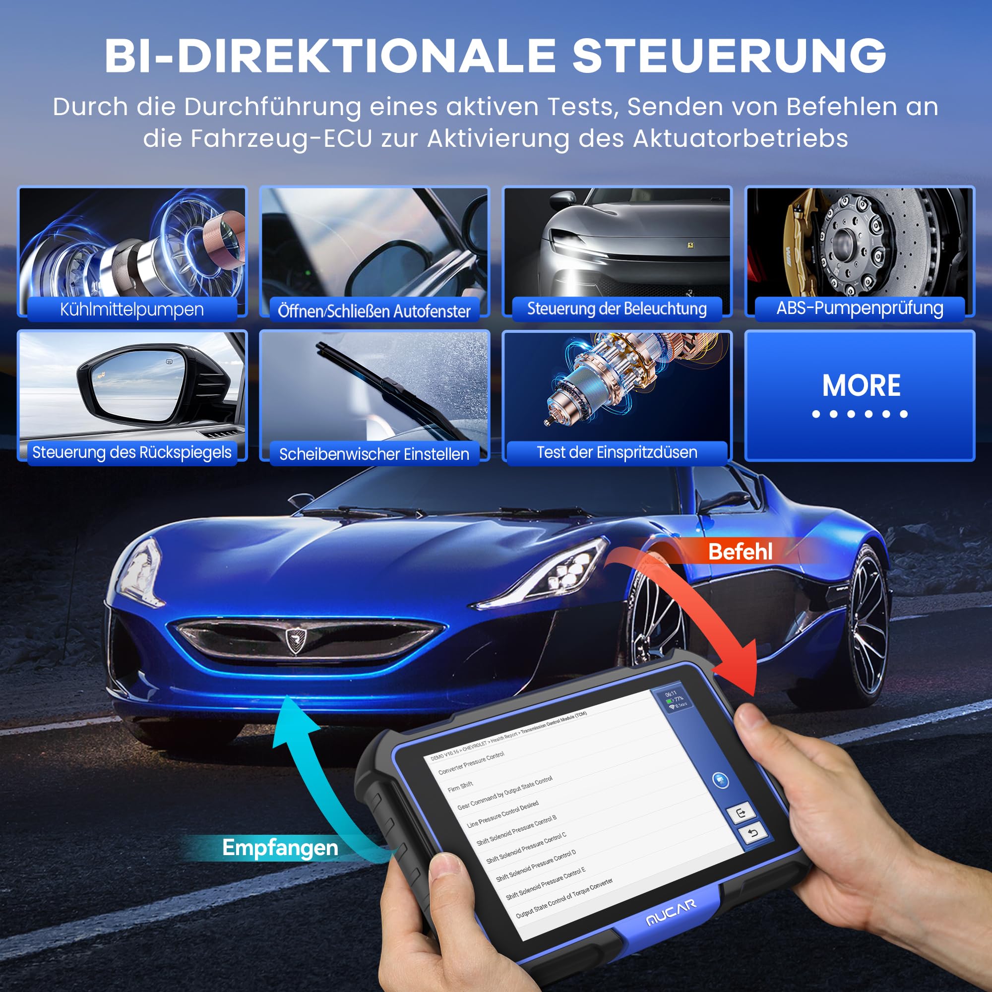 OBD2 Diagnosegerät, MUCAR VO8 Diagnosegerät Auto Mit 34+ Reset-Funktion & Alle Systemdiagnosen, Auto Diagnosegerät Für ECU-Kodierung/BI Direktionale Steuerung, Kostenlose Lebenslange Updates