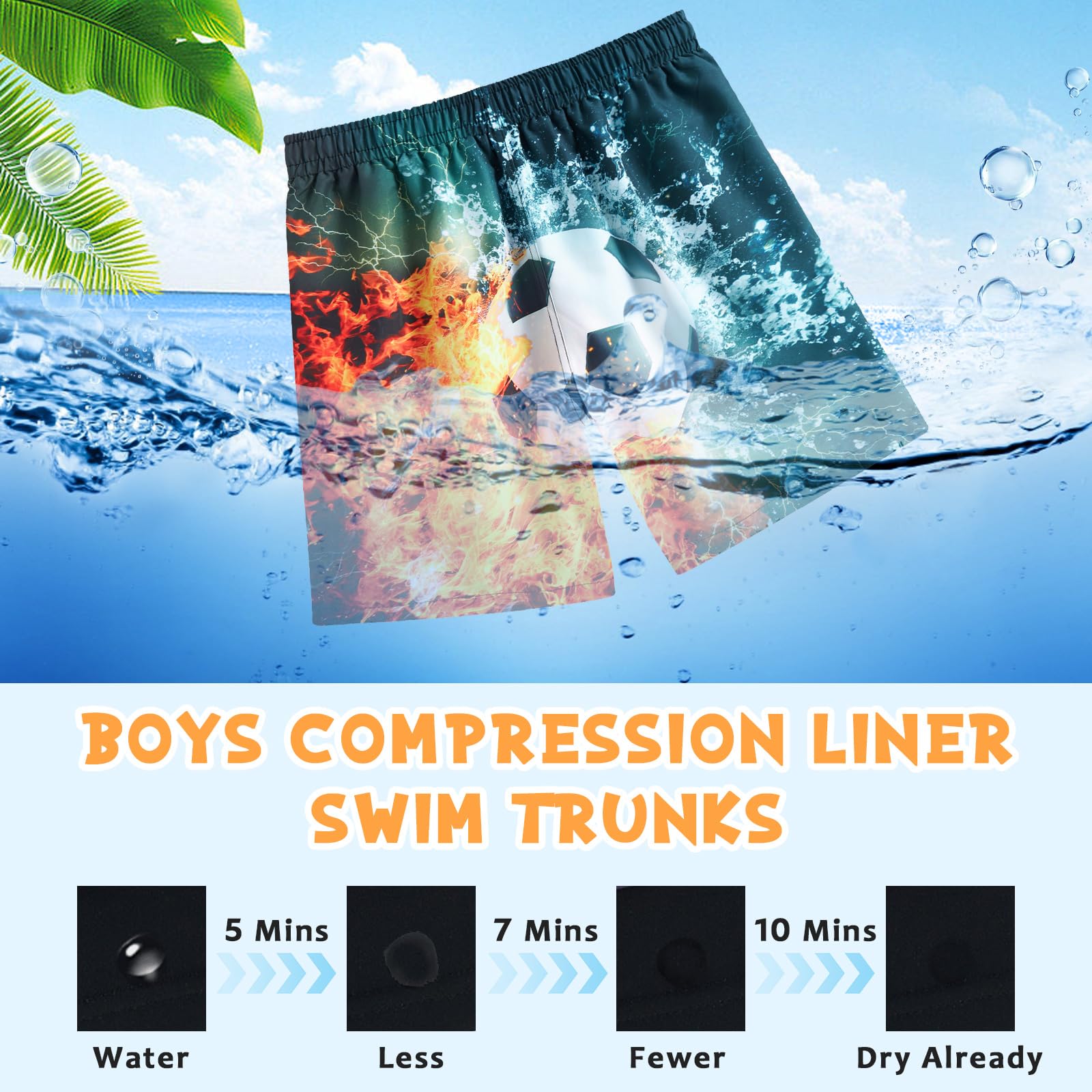 Idgreatim 5-16T Costume da bagno per ragazzi con fodera a compressione, costume da bagno estivo da spiaggia ad asciugatura rapida