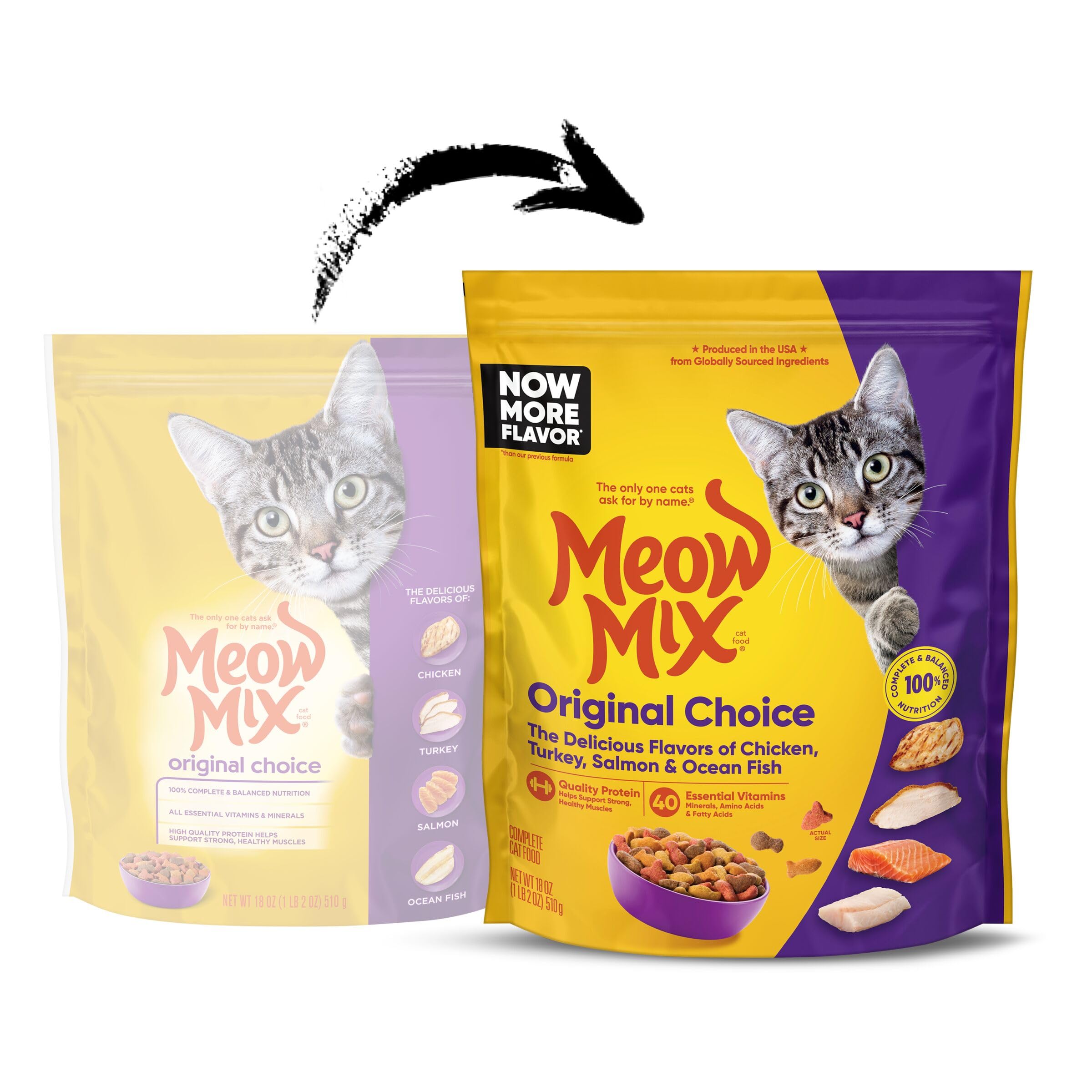 Amazon.com : Meow Mix Original Choice Dry Cat Food, 18 oz Pouches
