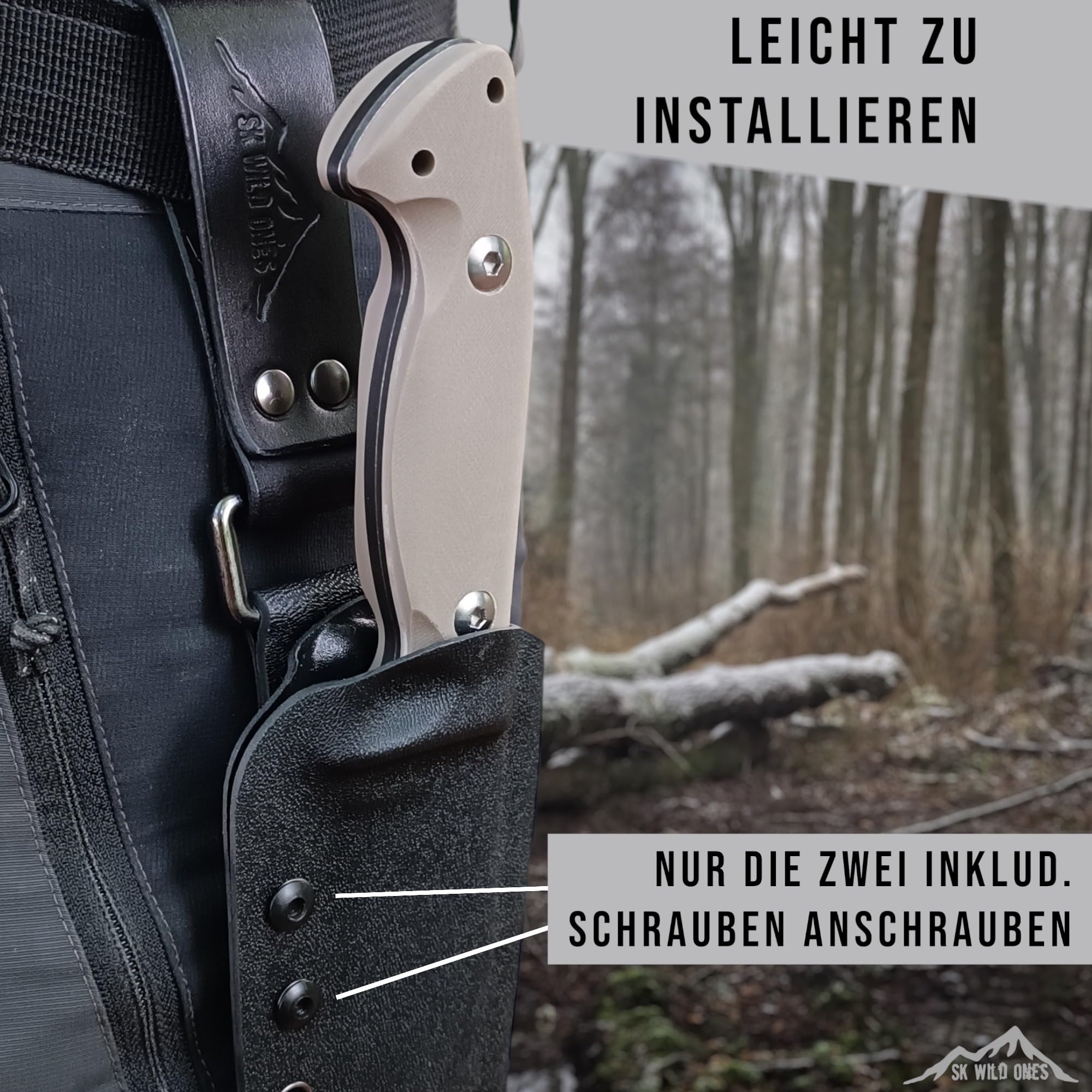 SK Wild Ones® Kydex - Portacoltelli in vera pelle, con clip per cintura di sopravvivenza, per esterni, compatibile con molti foderi per coltelli da cintura
