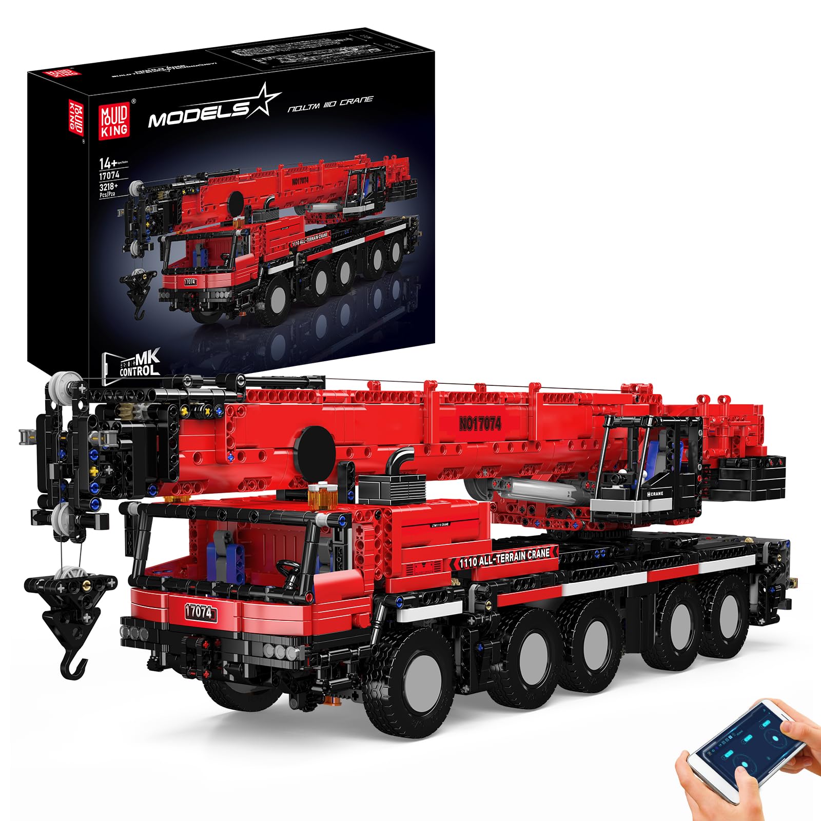 Mould King 17074 Mobile Crane Truck Building Sets, MOC Heavy-Duty Crane, 3218+ pieces Construction Vehicle, Large Truck Toys Building Set for Kids, Red