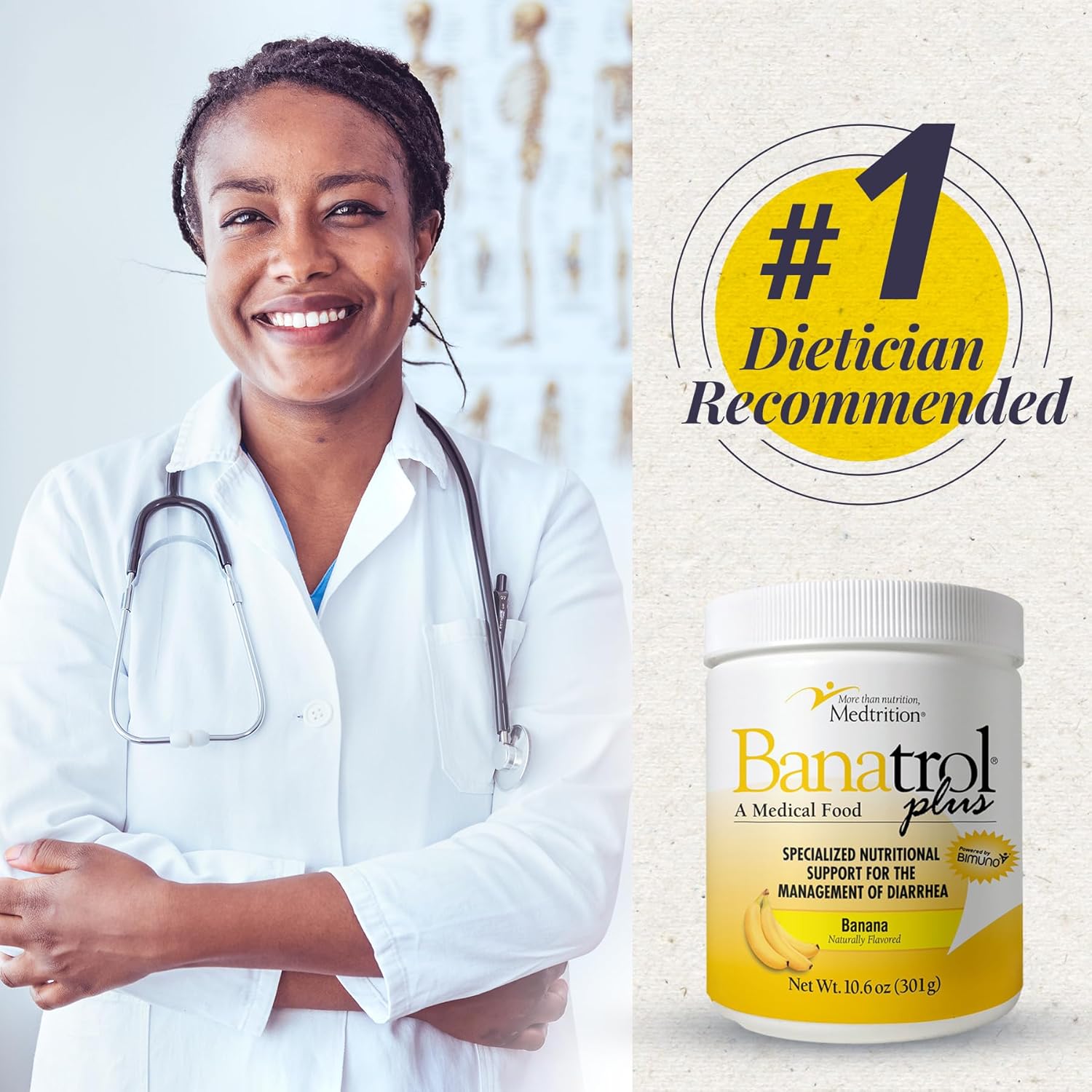 Banatrol® Natural Anti-Diarrheal with Prebiotics, Relief from Chronic Diarrhea, IBS, Recurring Diarrhea, Clinically Supported Medical Food, Non-Constipating, 28 Servings (Banana) Banana 28 servings image 5 of 7 B07L35V87X