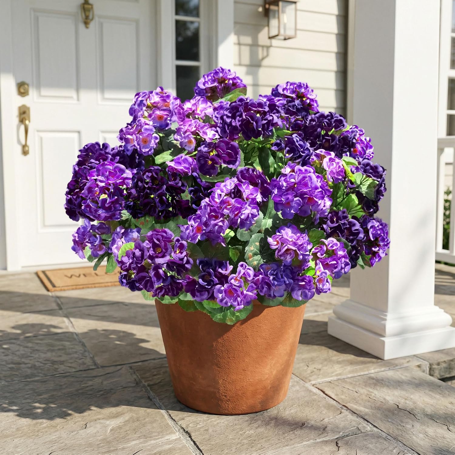 Fake Geraniums Artificial Flowers for Outdoors, 6 Bundles Silk Geraniums Flowers Realistic UV Resistant Fake Plants Faux Flowers for Outside Planters Front Door Garden Balcony Yard Porch Indoor, Mix