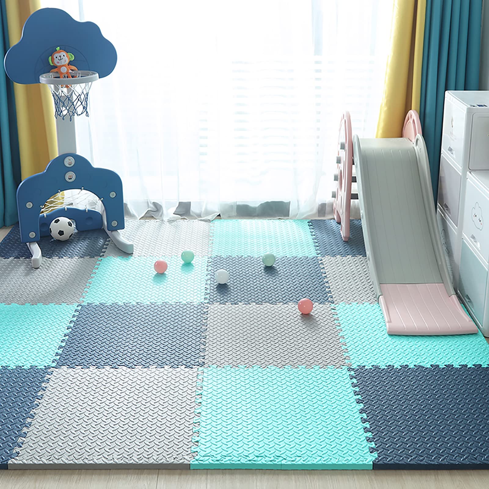 Puzzlematte 60X60x2.5Cm Ineinandergreifende Bodenschutzmatte Weich rutschfest Puzzle Spielmatte,Krabbelmatte Wasserfest Schutzmatte Puzzlematte Für Home Gym, Kindergarten, Yoga Raum,S,12Pcs